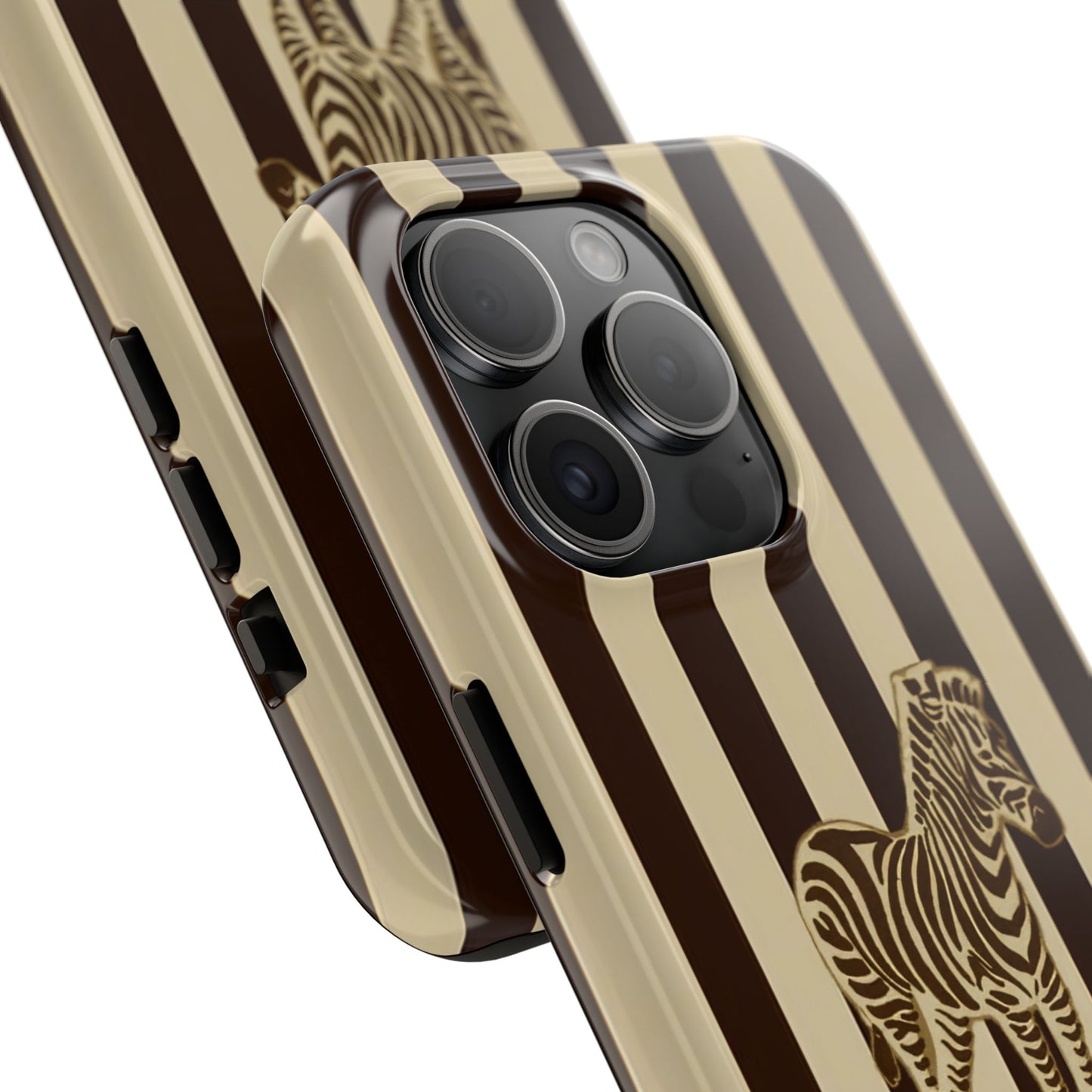 Zebra Phone Case in Chestnut & Crème Stripe