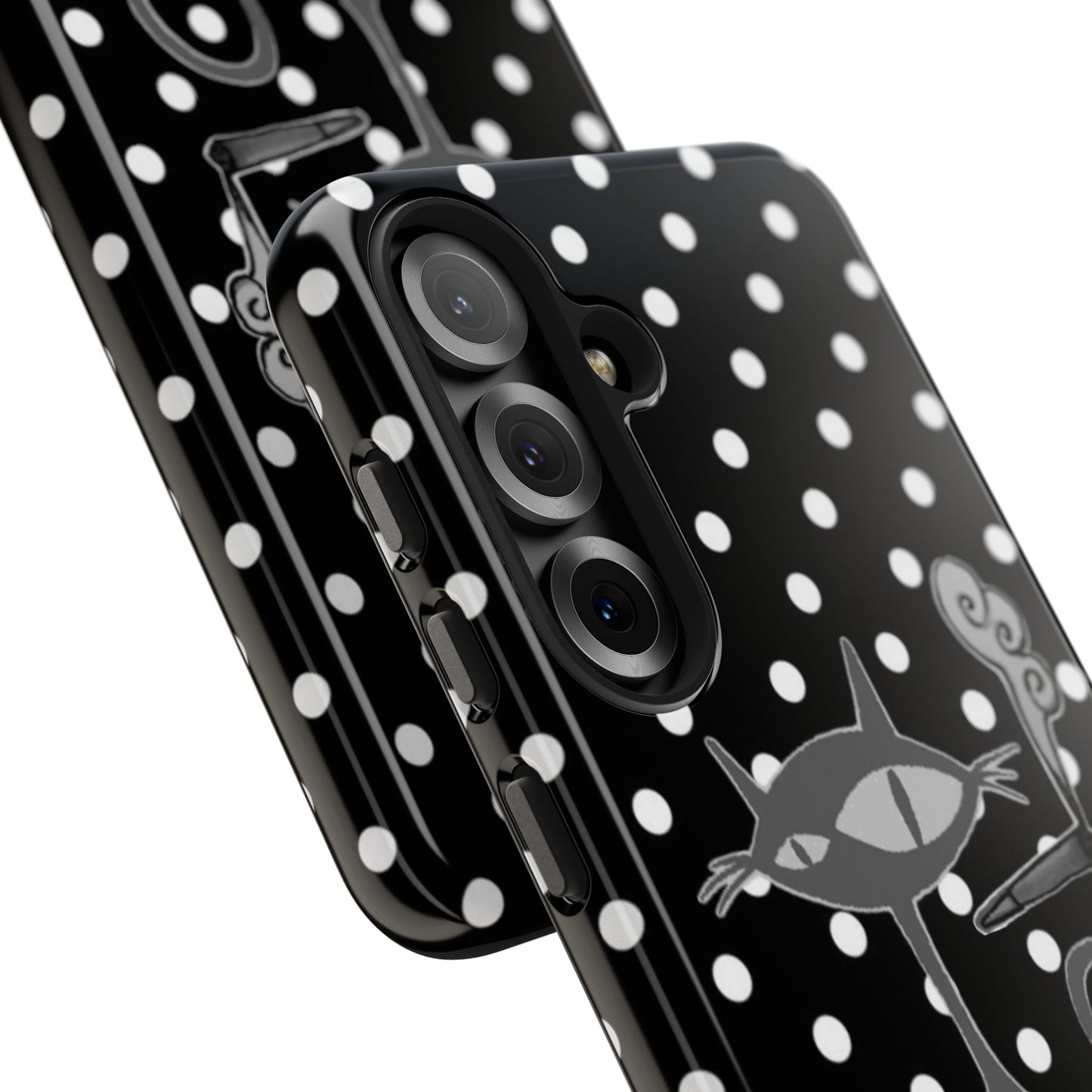 Le Cat Phone Case in Black & White Polka Dots