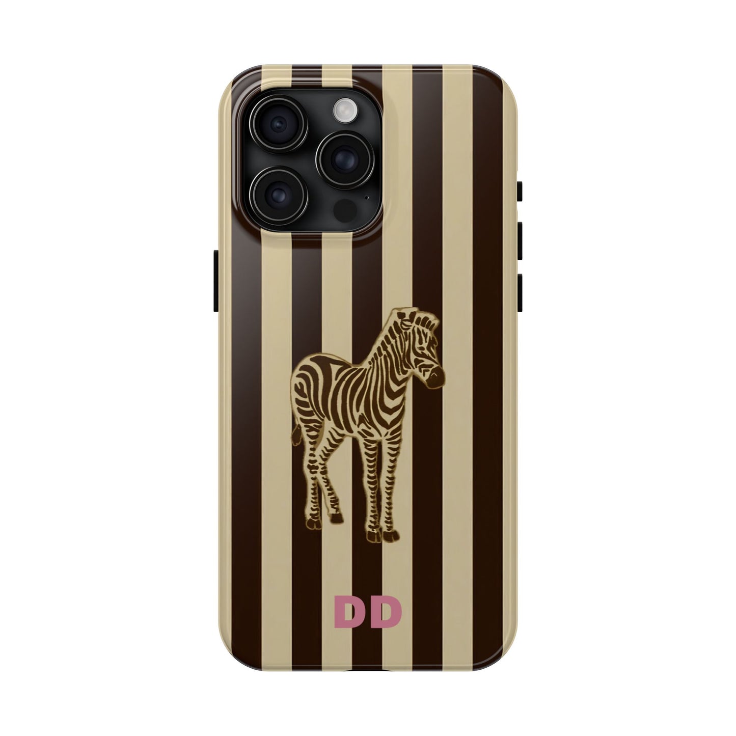 Zebra Phone Case in Chestnut & Crème Stripe