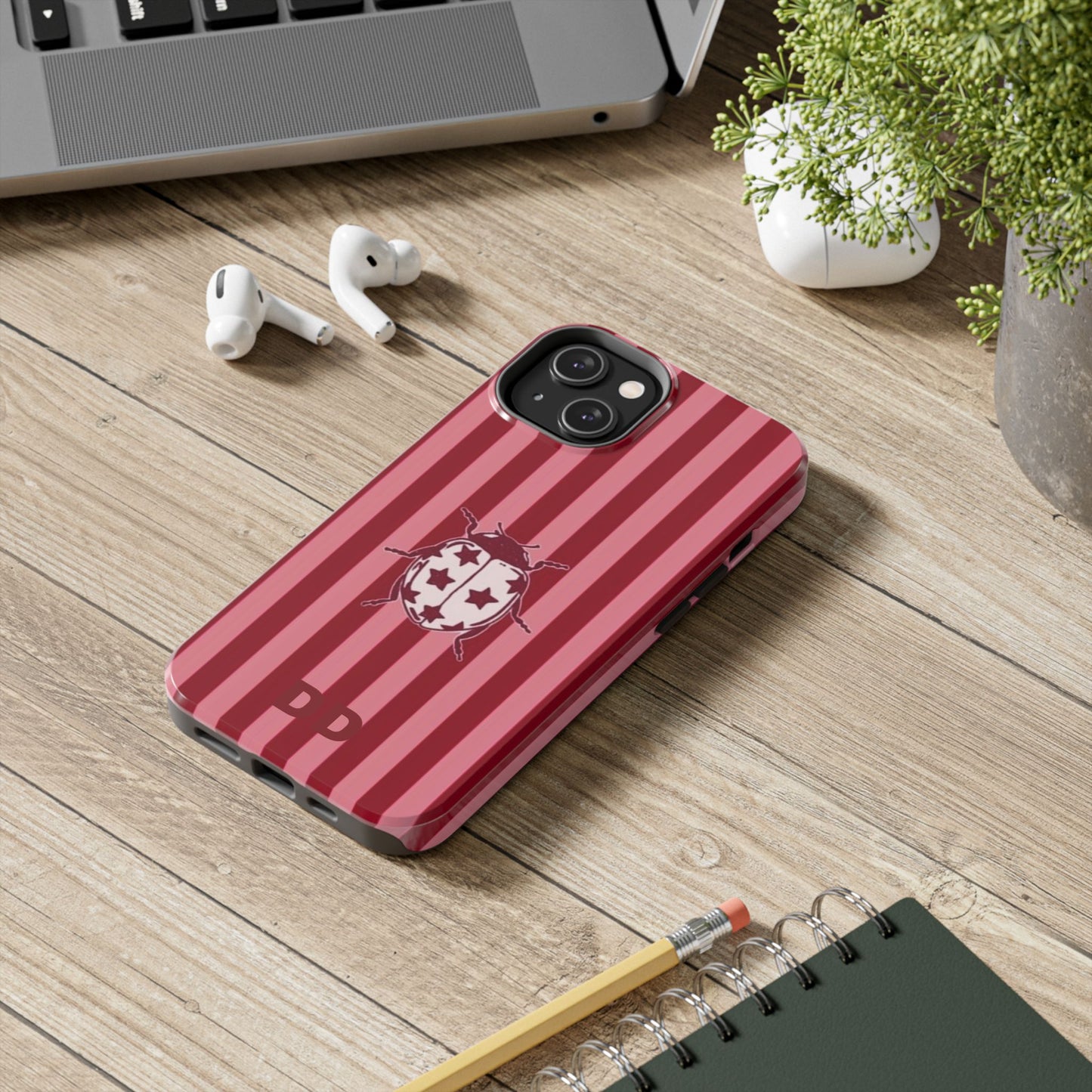 Ladybug Phone Case in Red & Pink Stripe