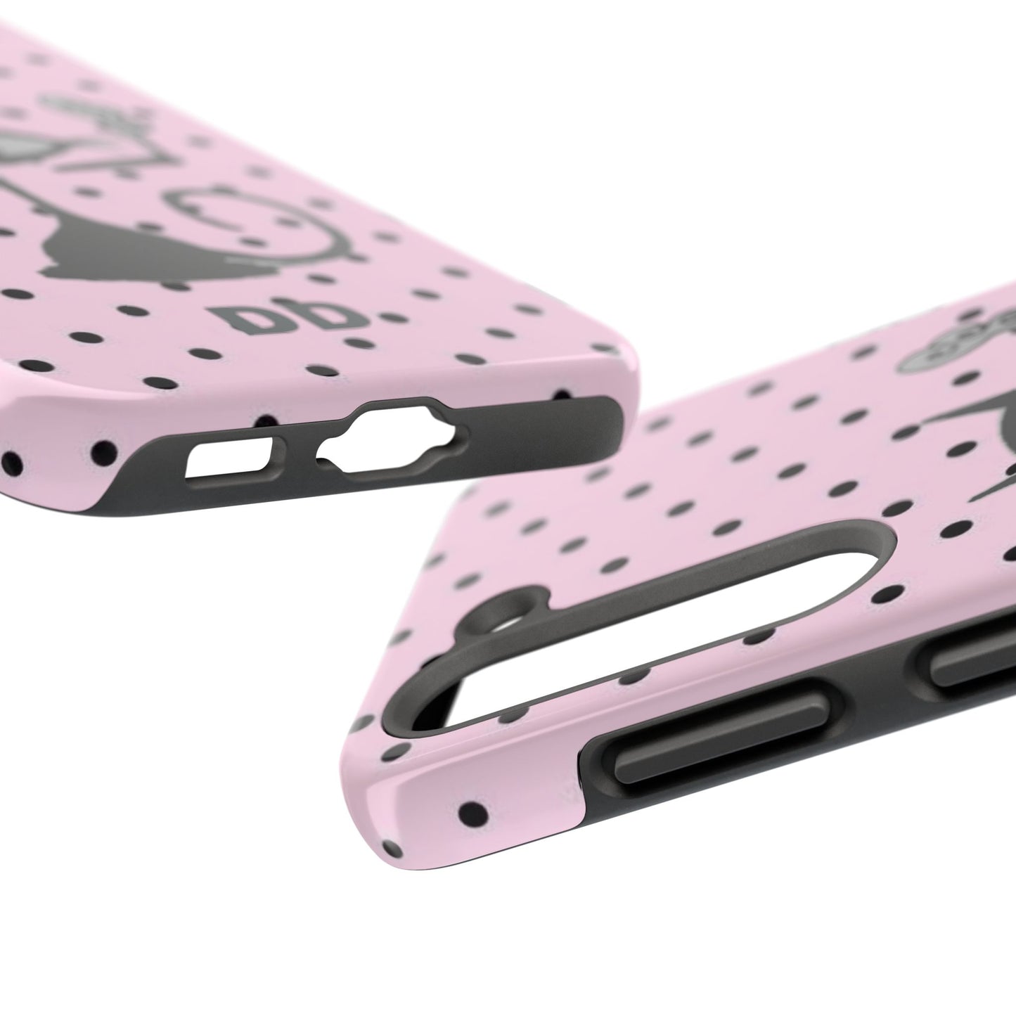 Le Cat Phone Case in Pink & Black Polka Dots