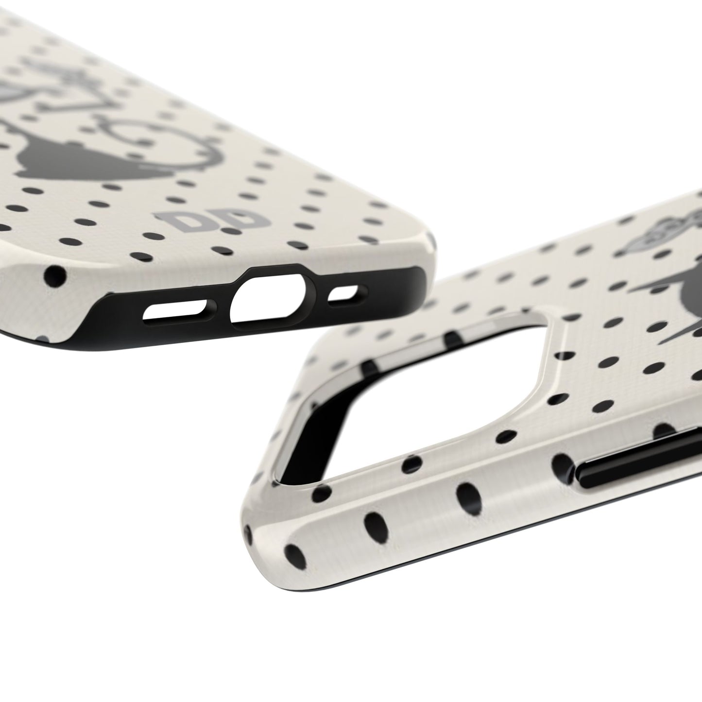 Le Cat Phone Case in Cream & Black Polka