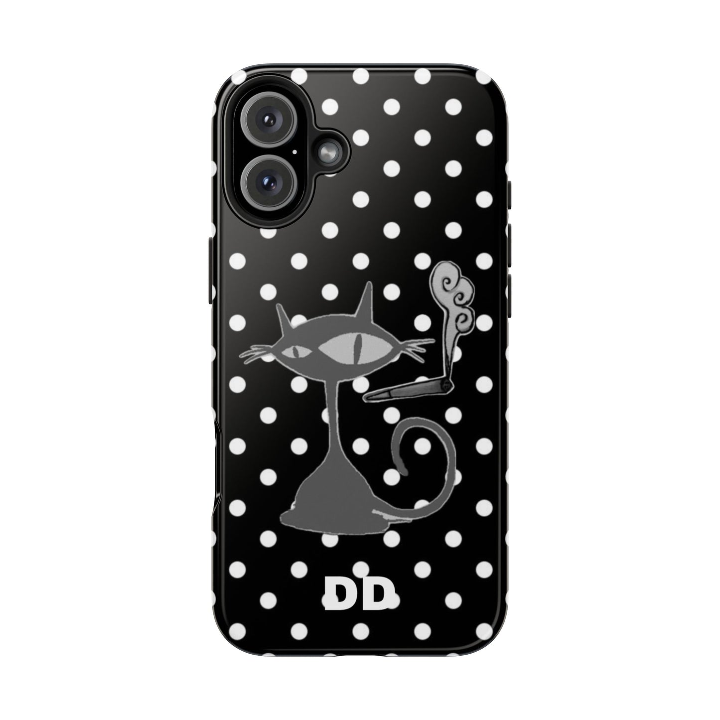 Le Cat Phone Case in Black & White Polka Dots
