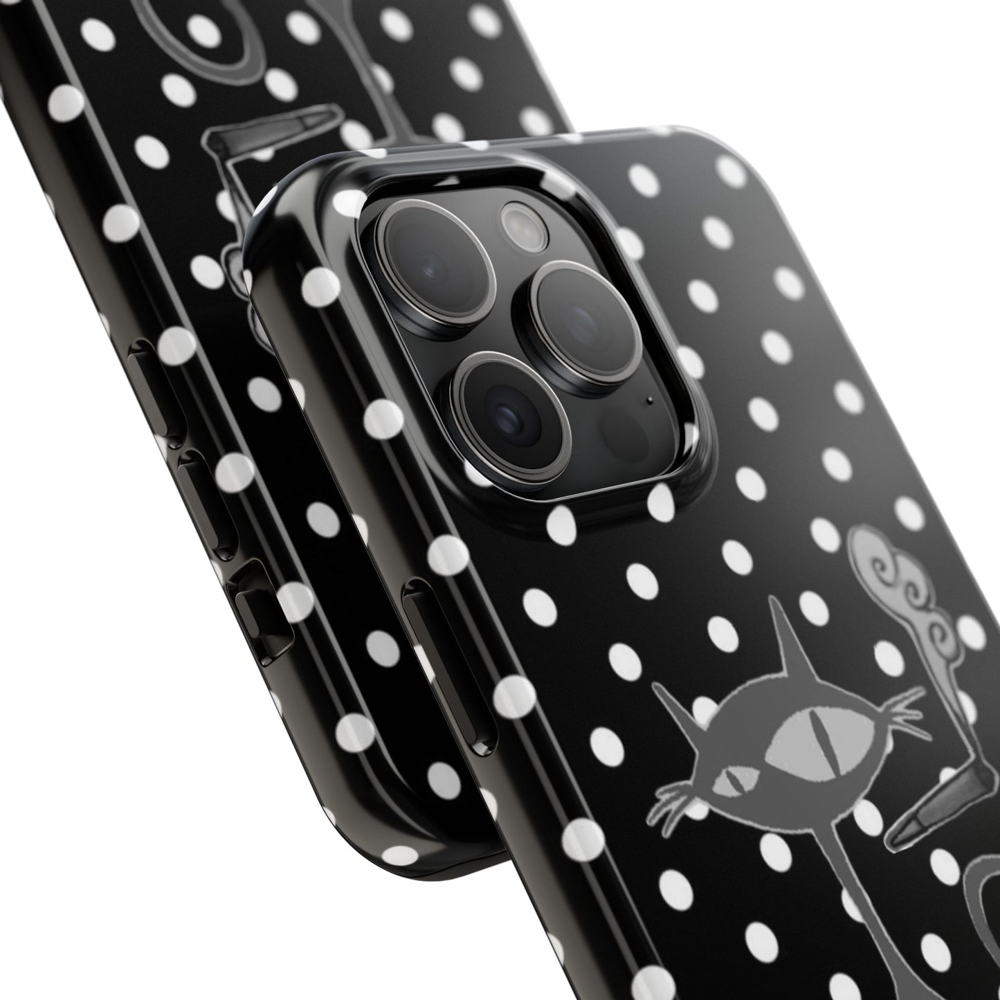 Le Cat Phone Case in Black & White Polka Dots