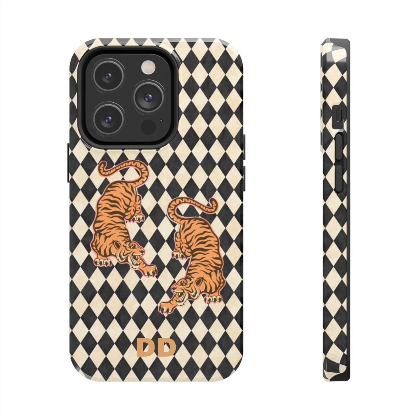 Tigress Phone Case in Black & White Diamonds