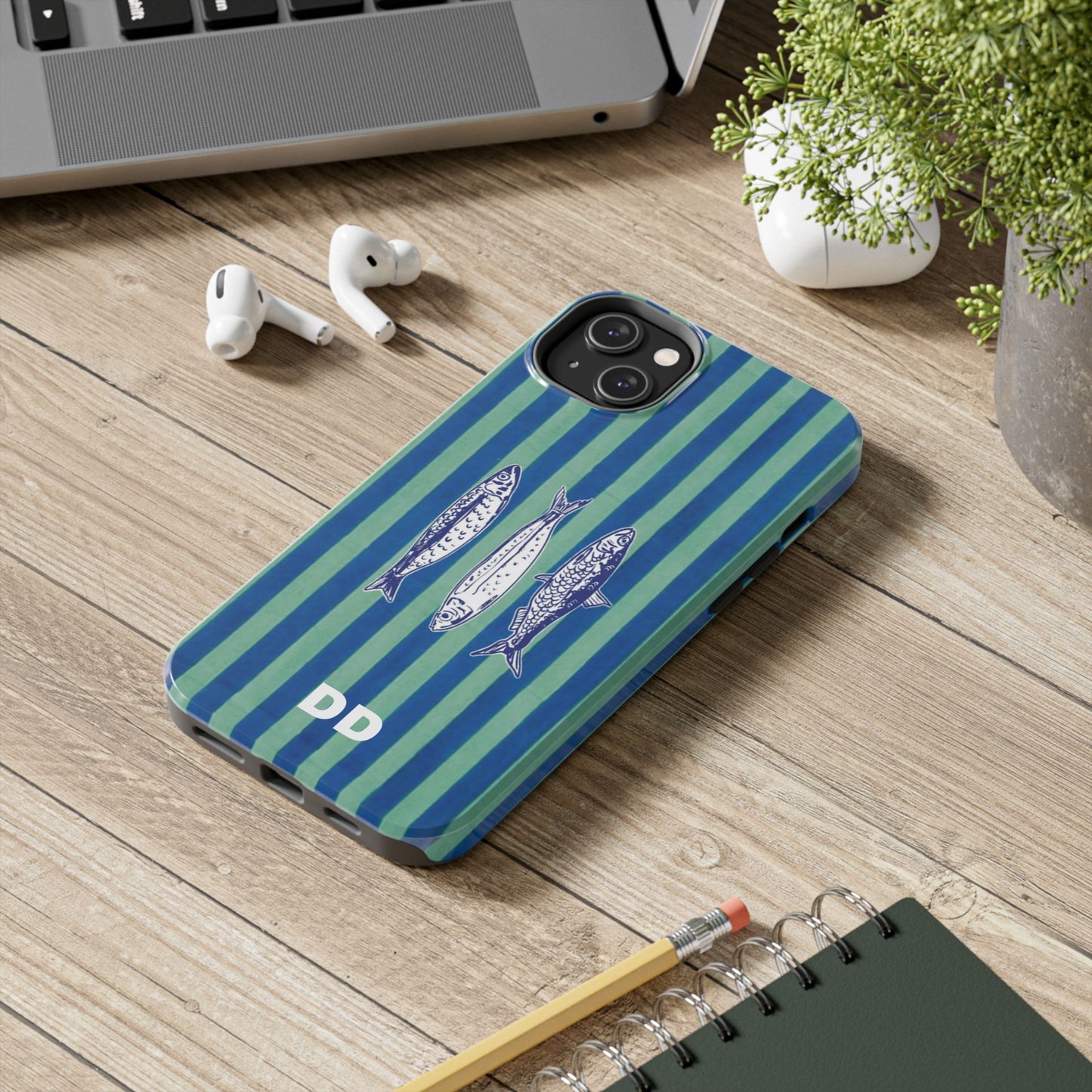 Sardine Phone Case in Turquoise & Blue Stripe