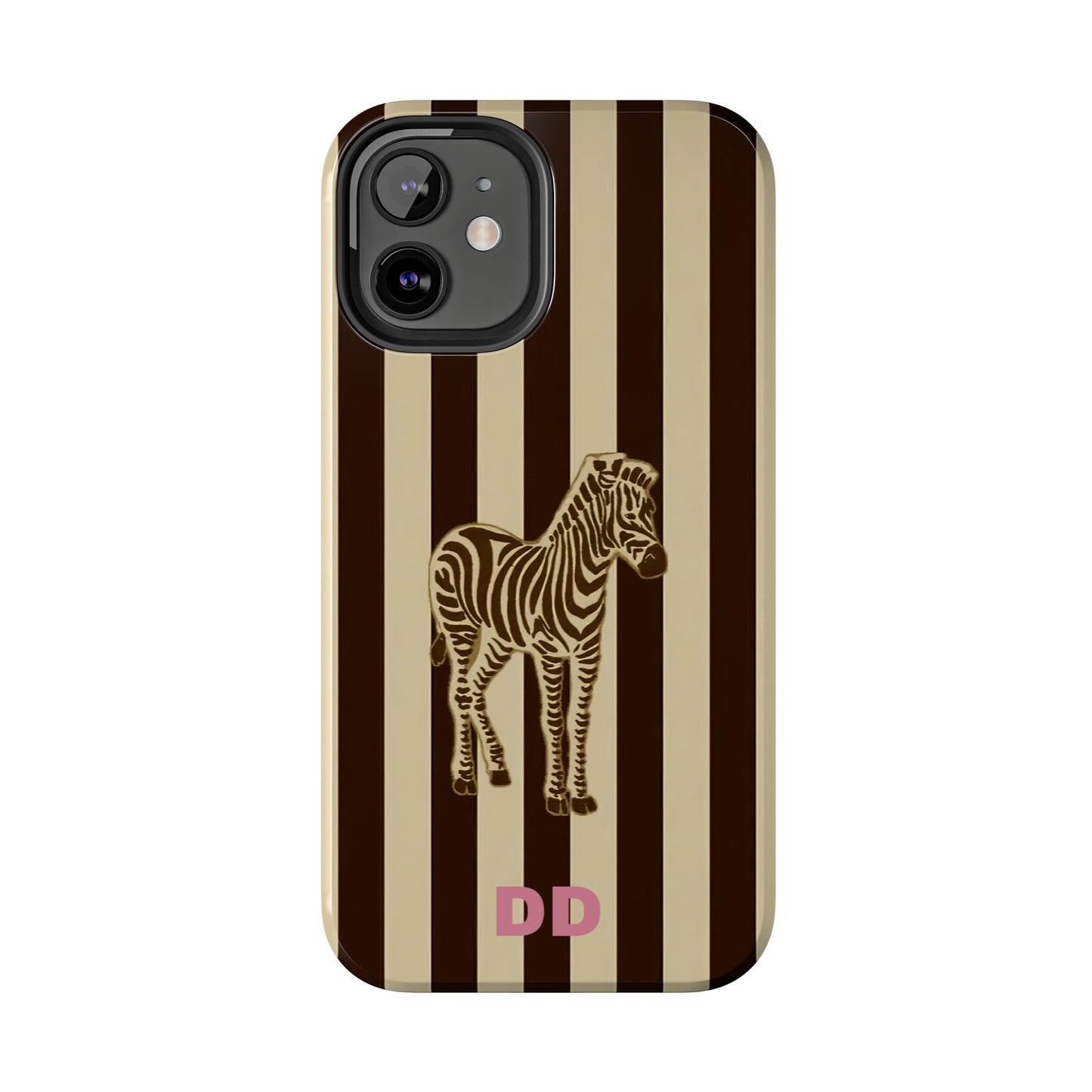 Zebra Phone Case in Chestnut & Crème Stripe