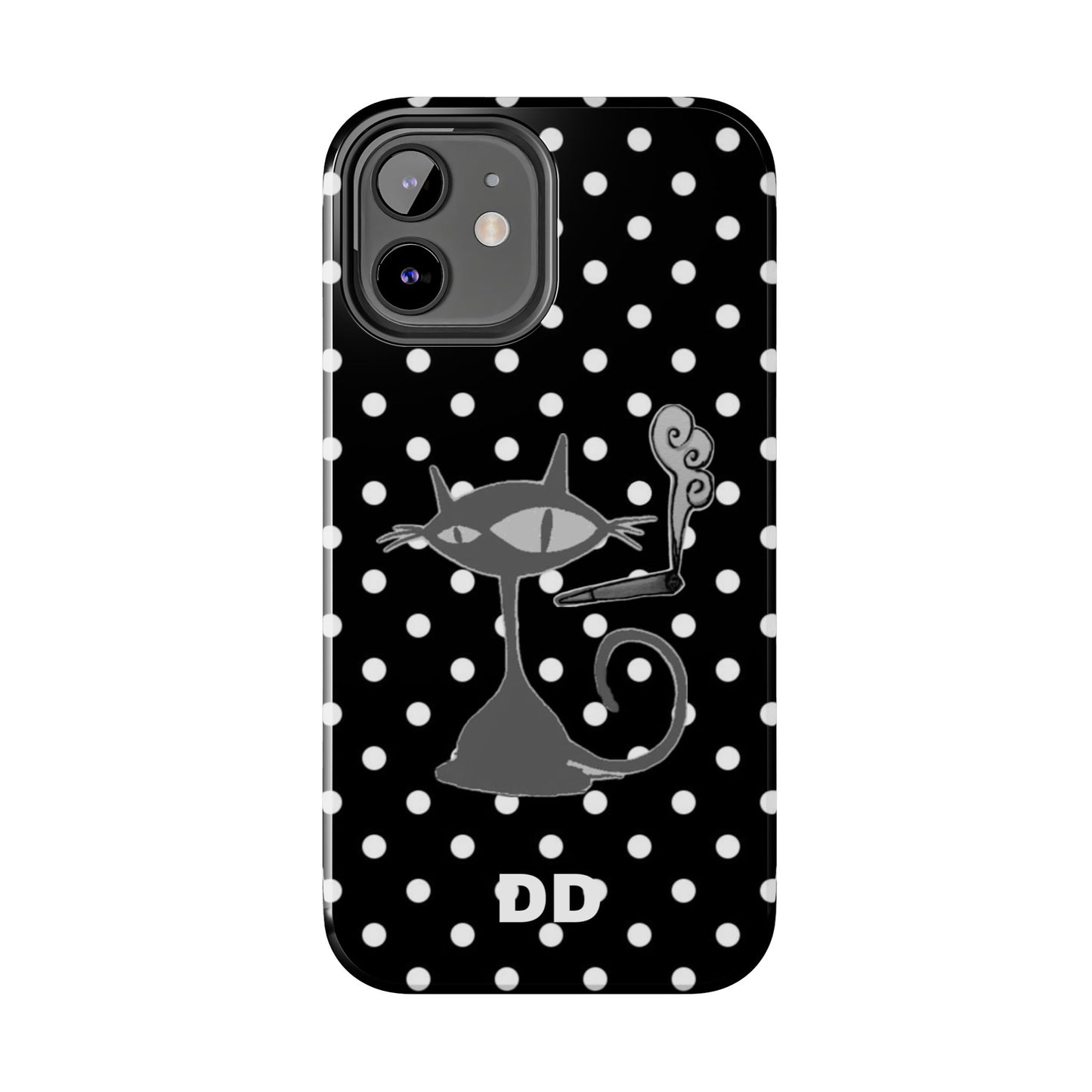 Le Cat Phone Case in Black & White Polka Dots