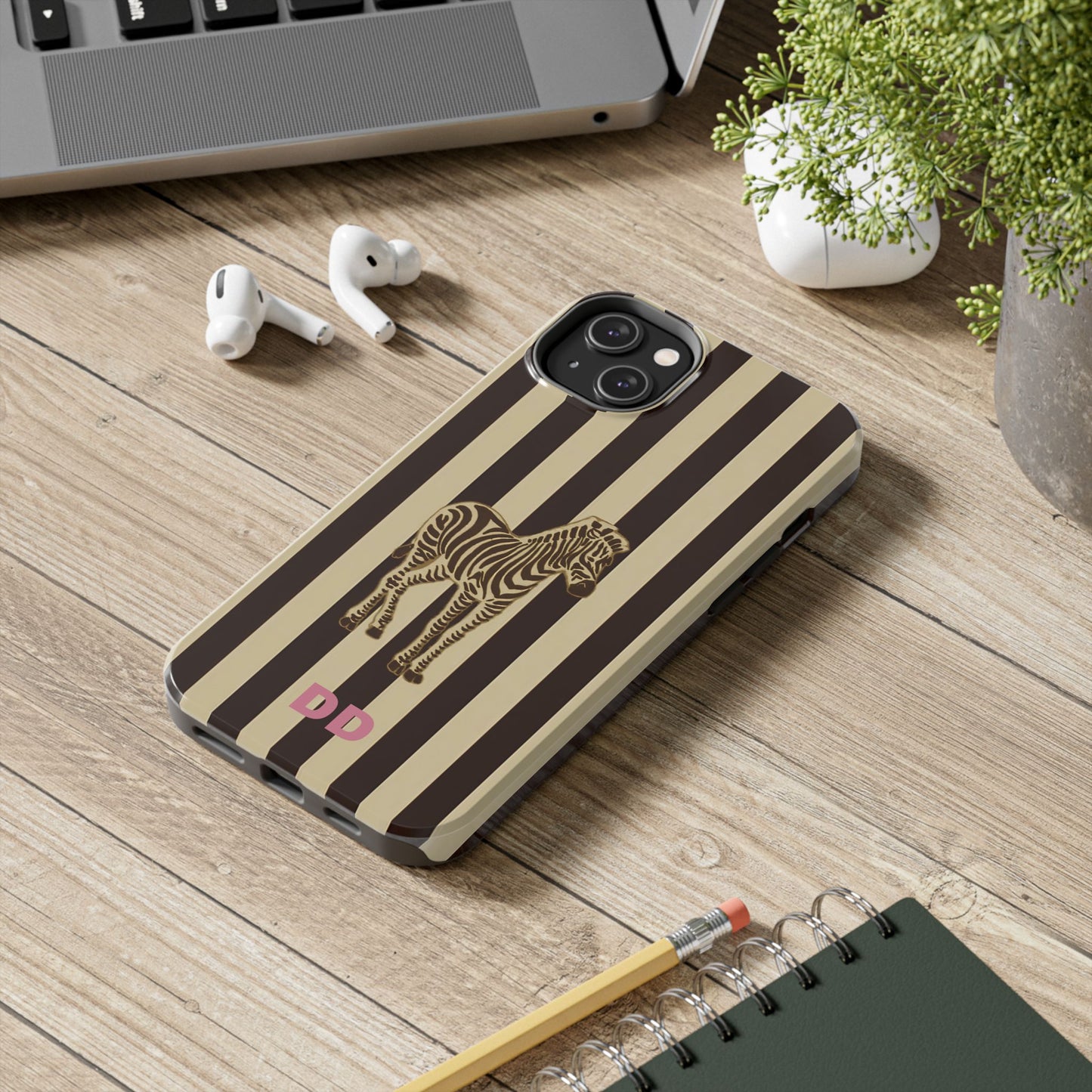 Zebra Phone Case in Chestnut & Crème Stripe