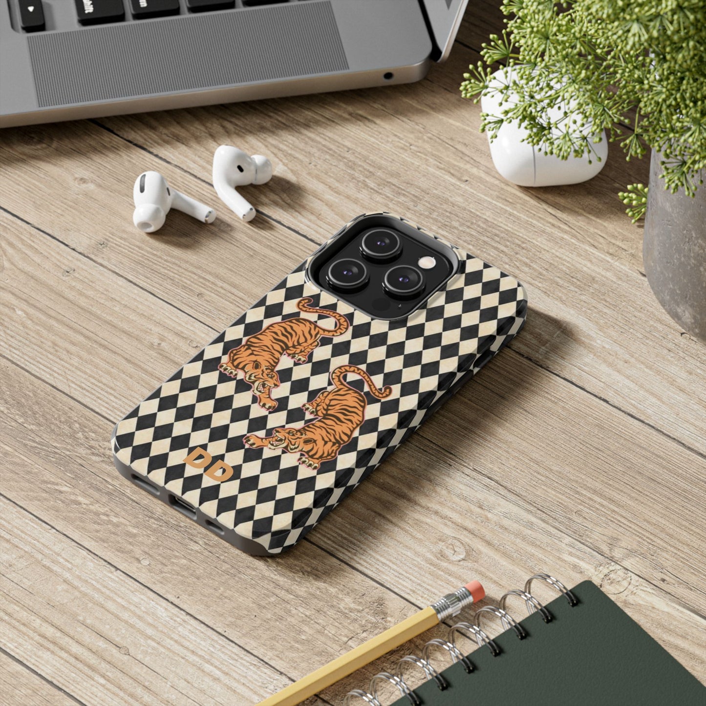 Tigress Phone Case in Black & White Diamonds