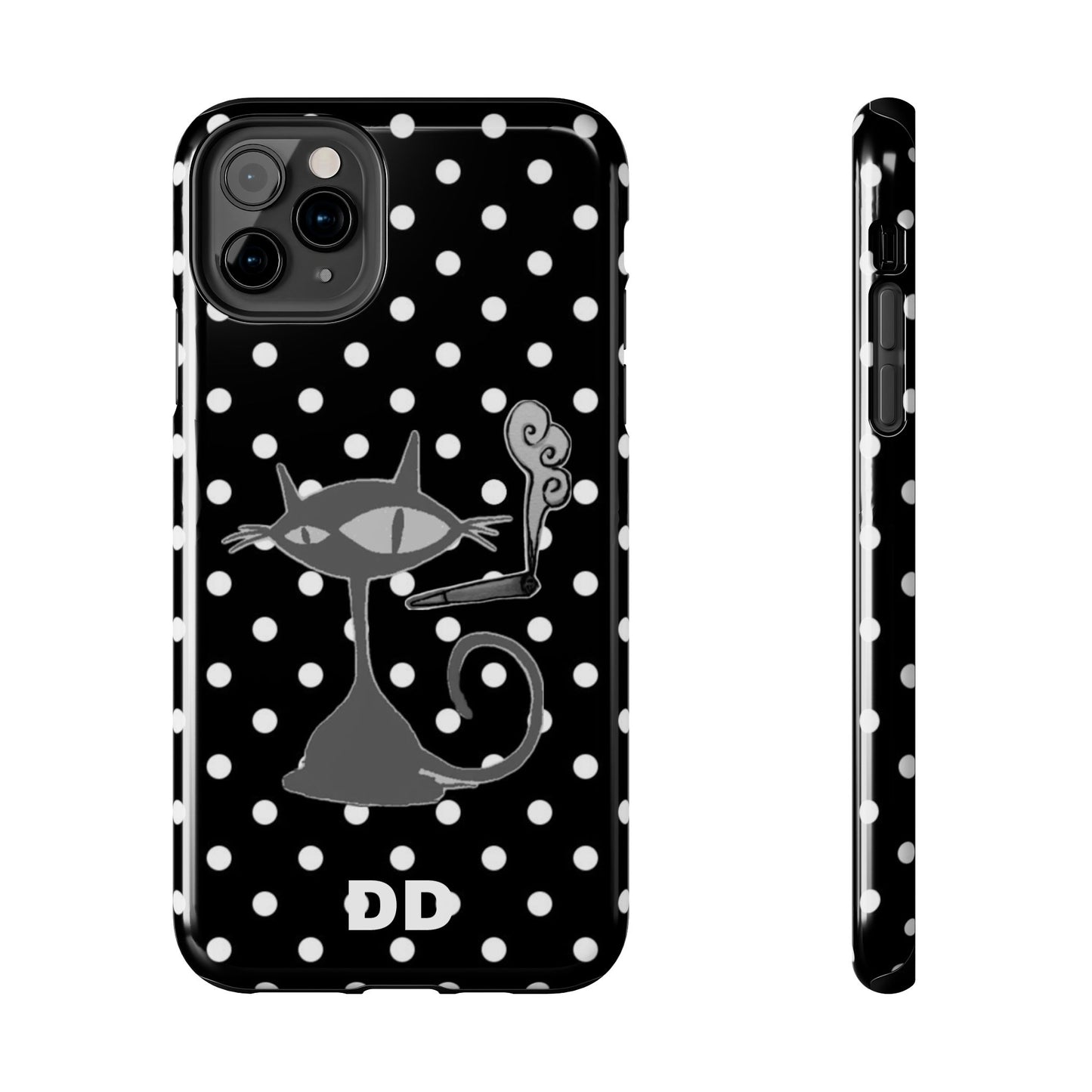 Le Cat Phone Case in Black & White Polka Dots