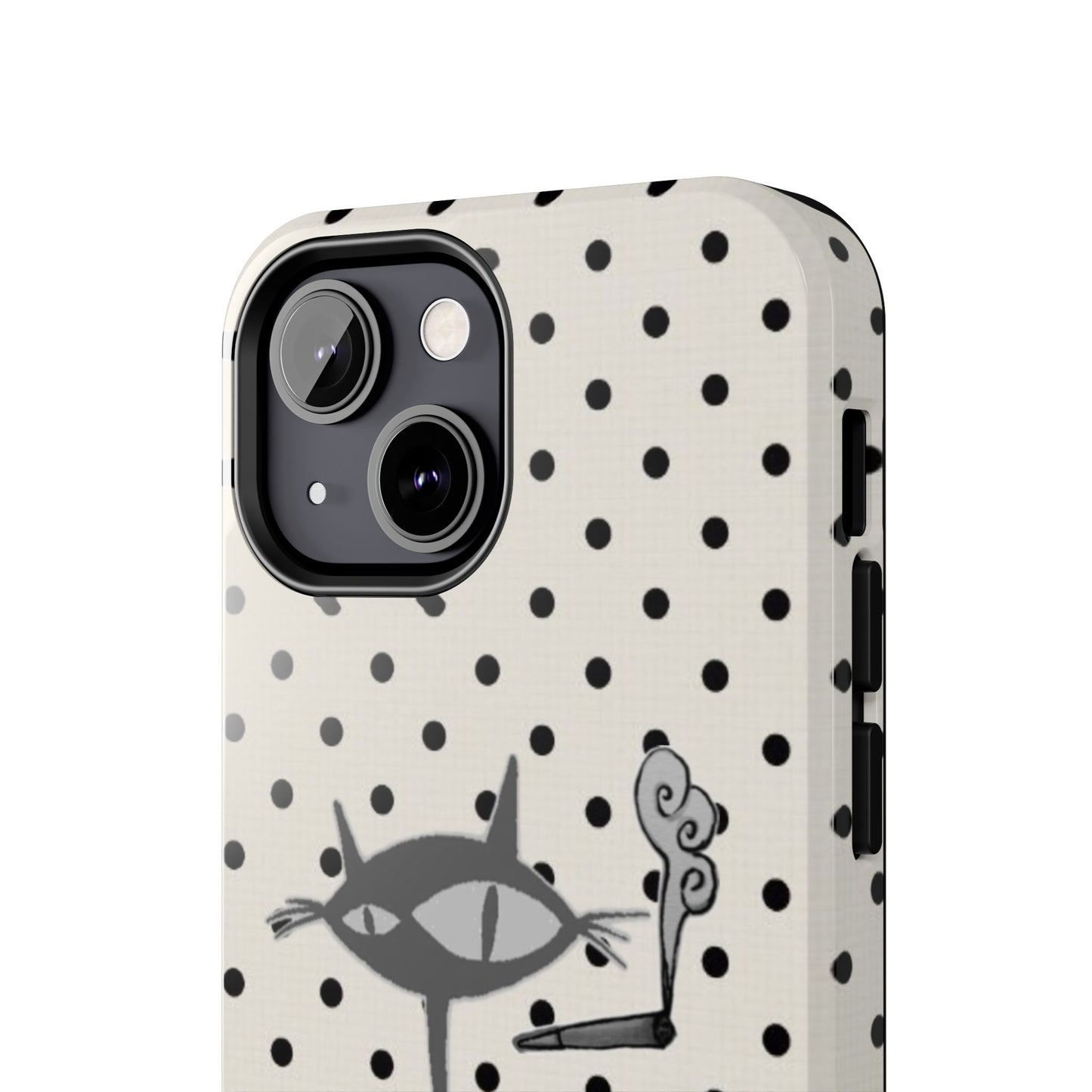 Le Cat Phone Case in Cream & Black Polka