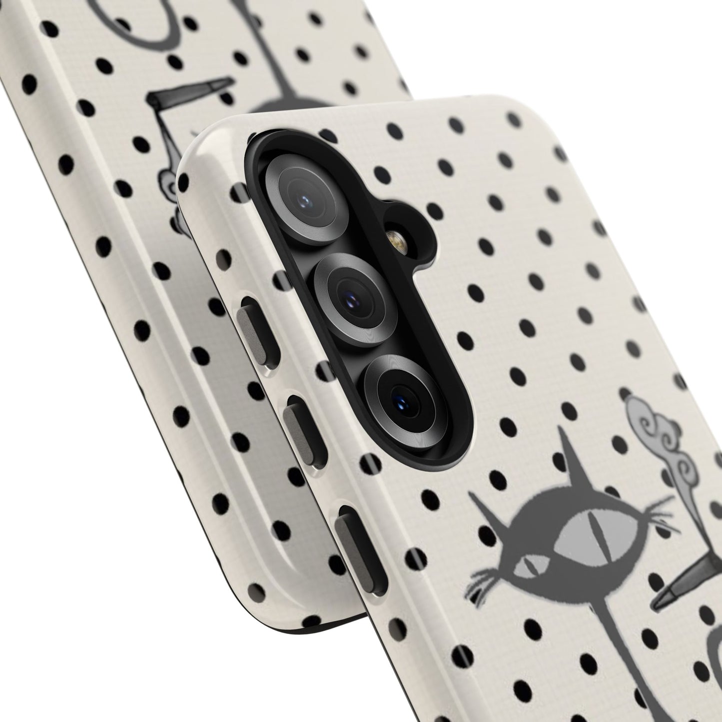 Le Cat Phone Case in Cream & Black Polka