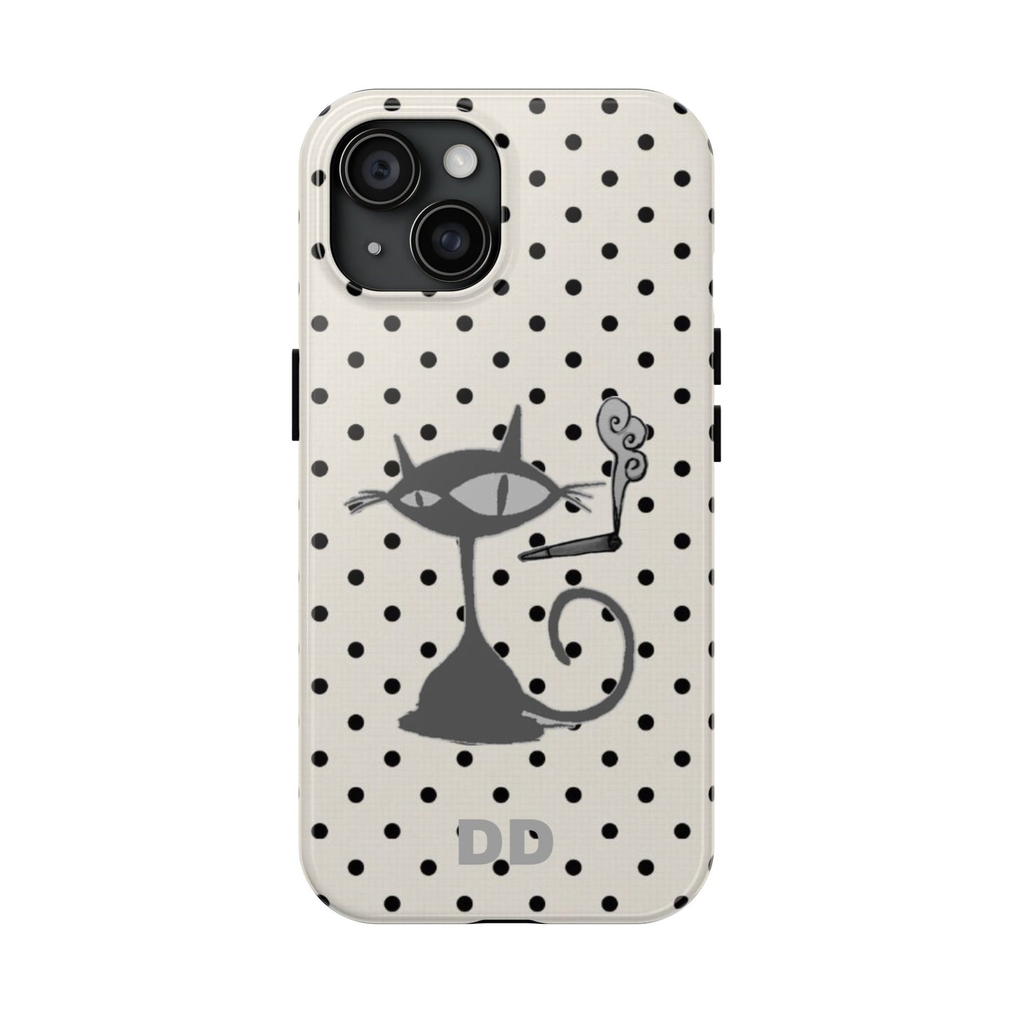 Le Cat Phone Case in Cream & Black Polka