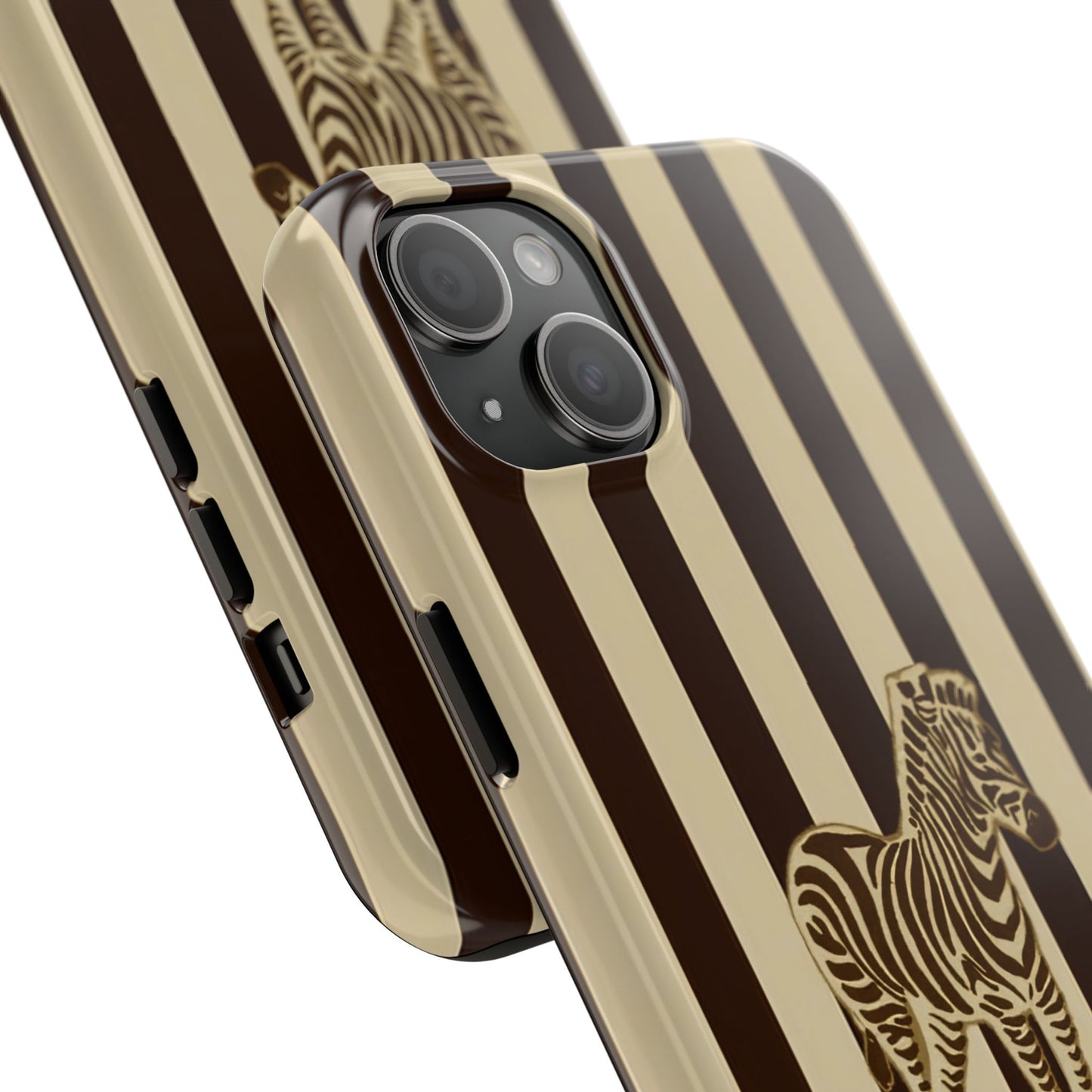 Zebra Phone Case in Chestnut & Crème Stripe