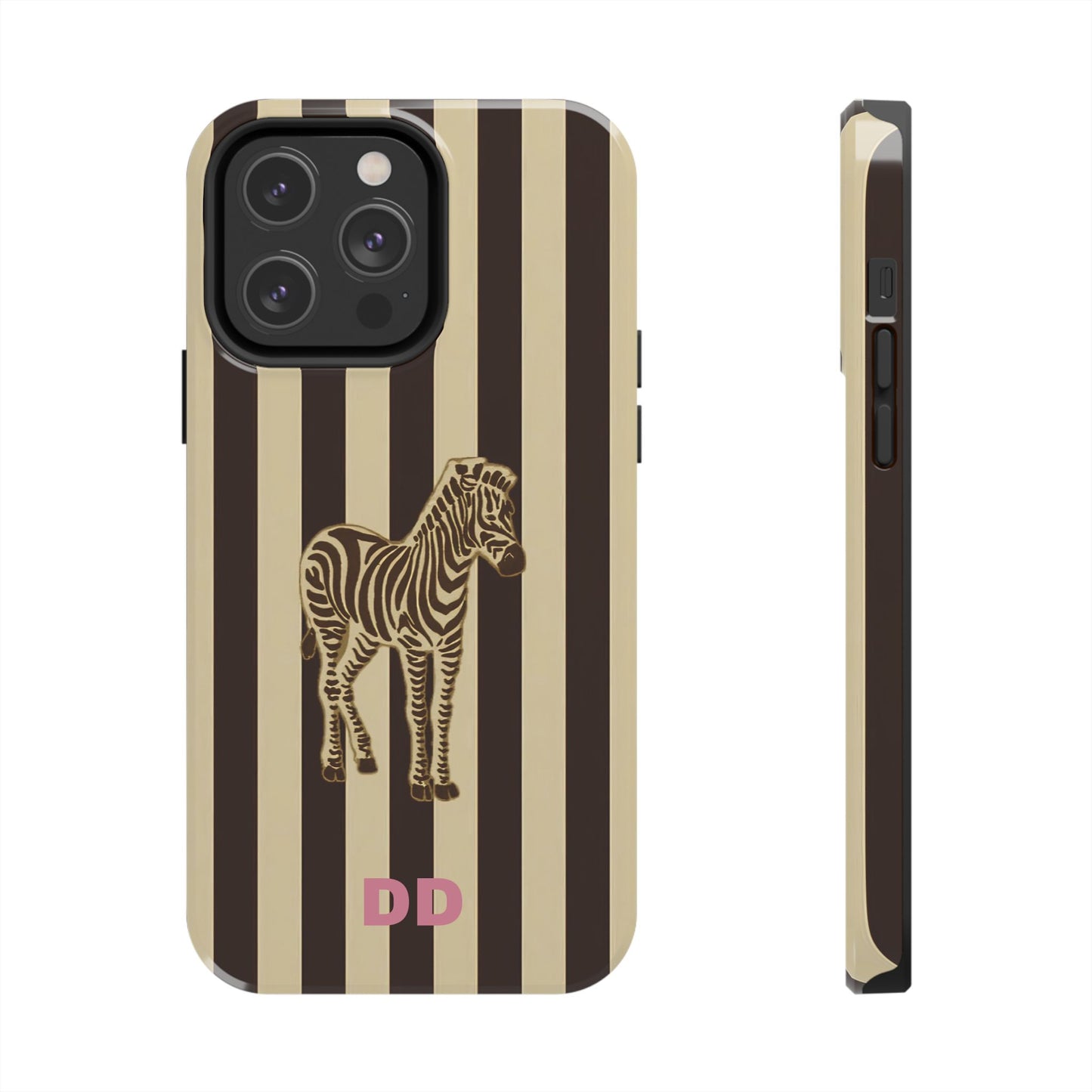 Zebra Phone Case in Chestnut & Crème Stripe