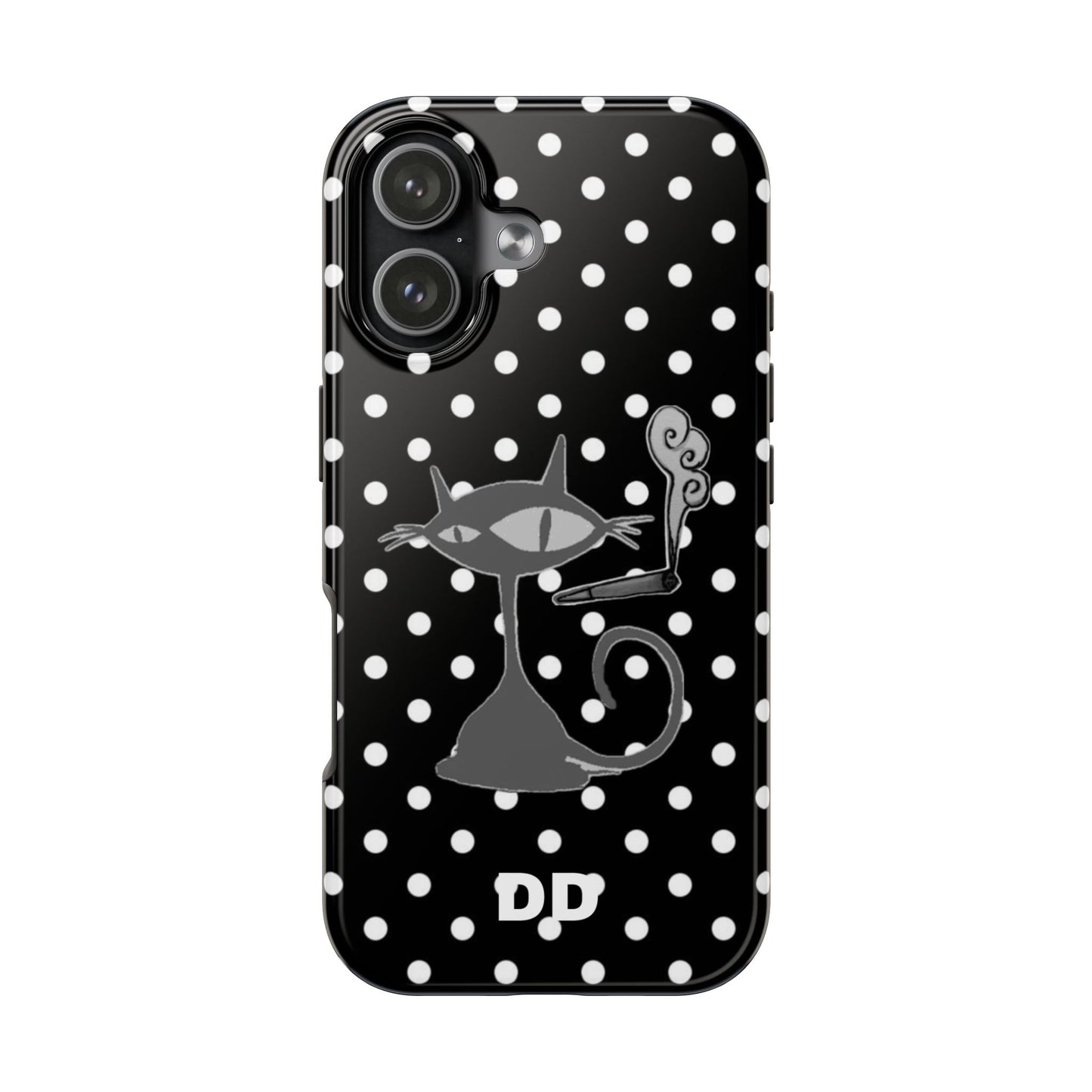 Le Cat Phone Case in Black & White Polka Dots