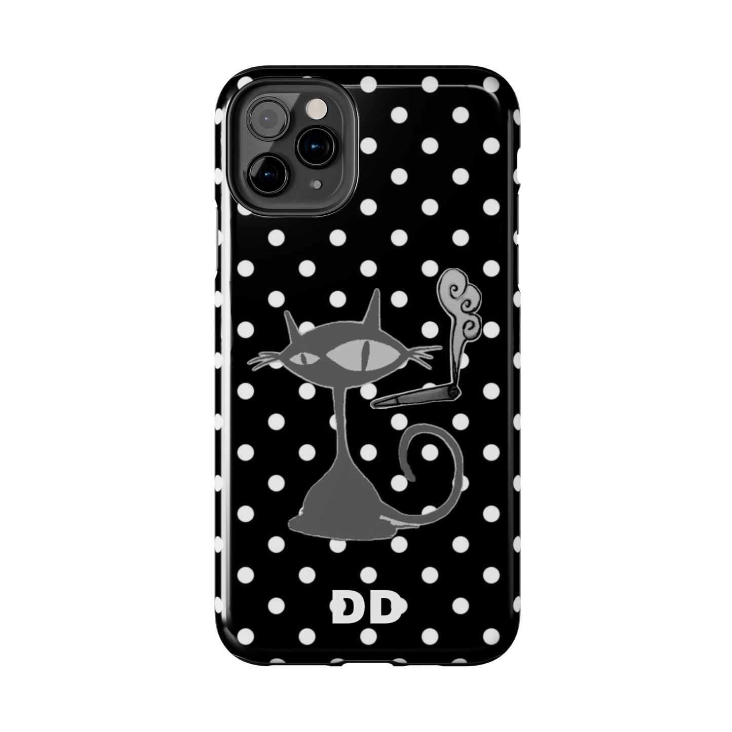 Le Cat Phone Case in Black & White Polka Dots