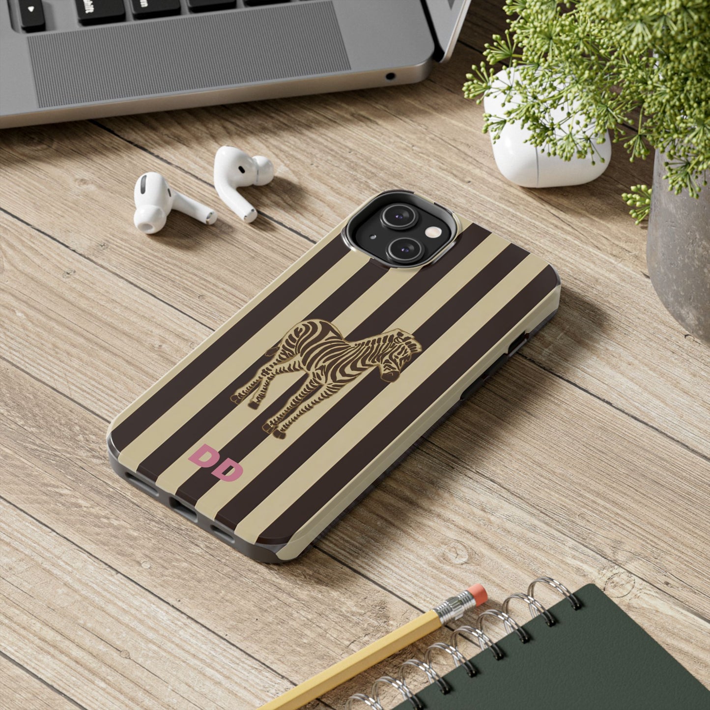 Zebra Phone Case in Charcoal & Crème Stripe