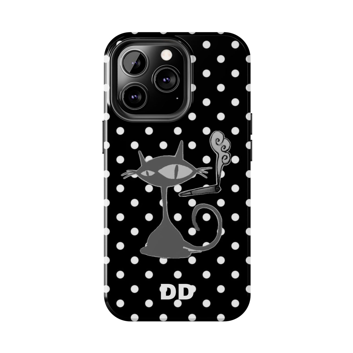 Le Cat Phone Case in Black & White Polka Dots