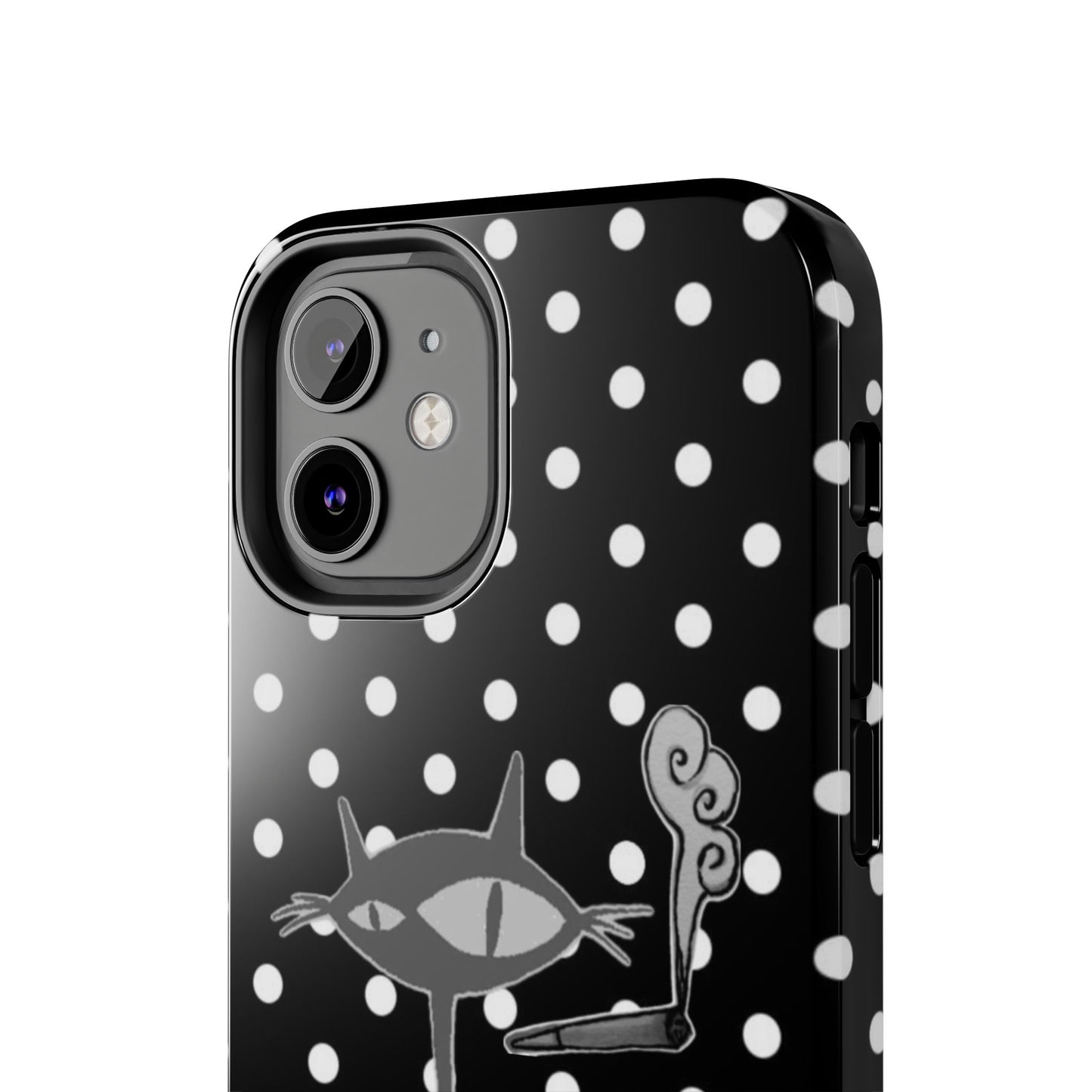 Le Cat Phone Case in Black & White Polka Dots