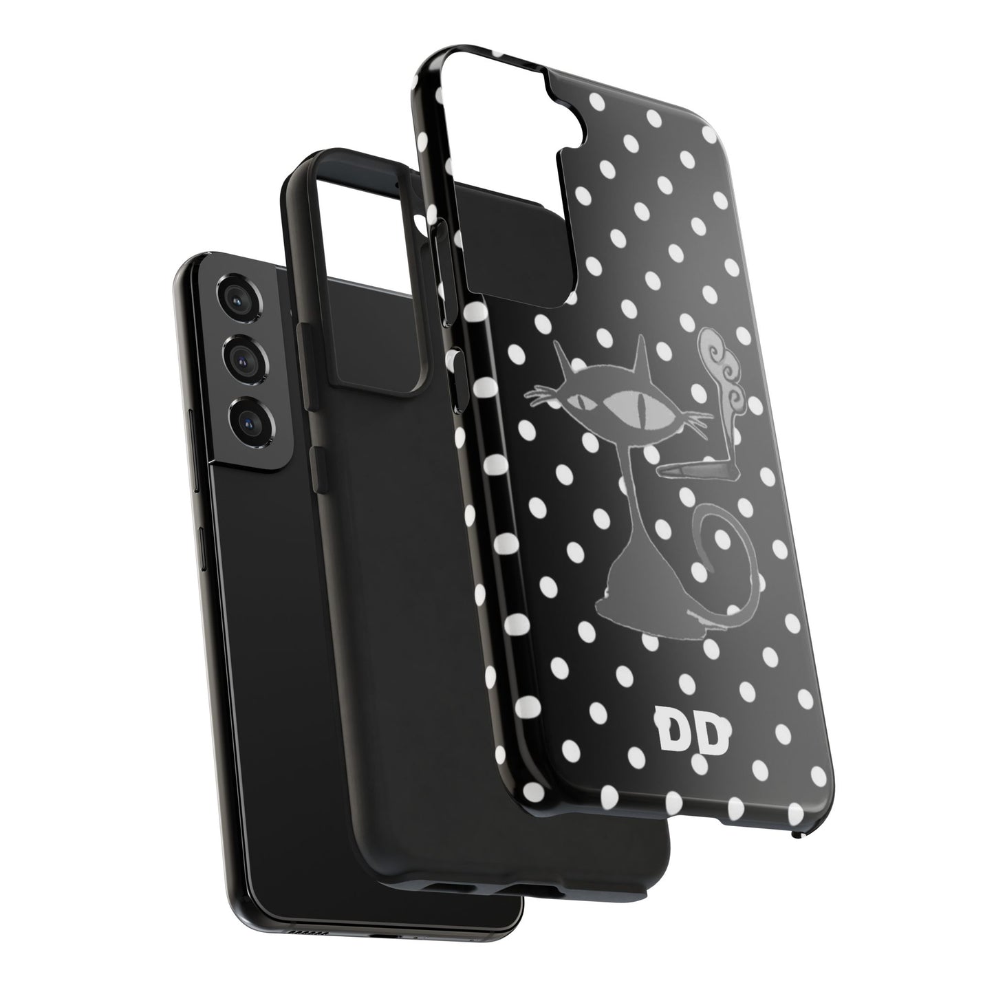 Le Cat Phone Case in Black & White Polka Dots