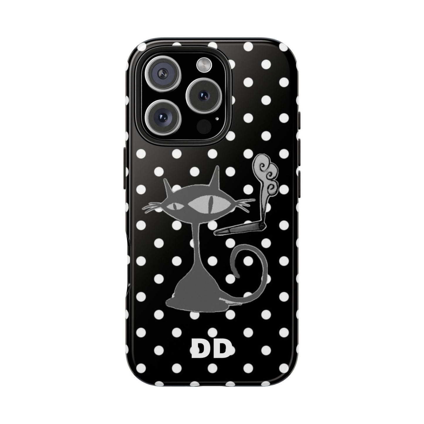 Le Cat Phone Case in Black & White Polka Dots