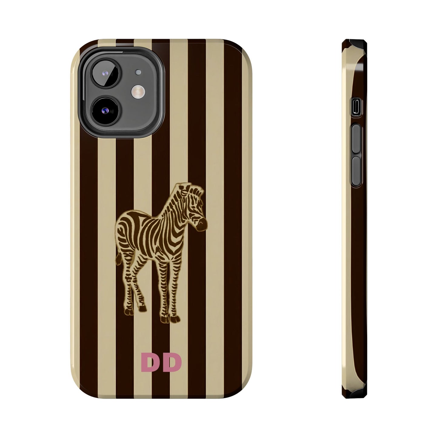Zebra Phone Case in Chestnut & Crème Stripe