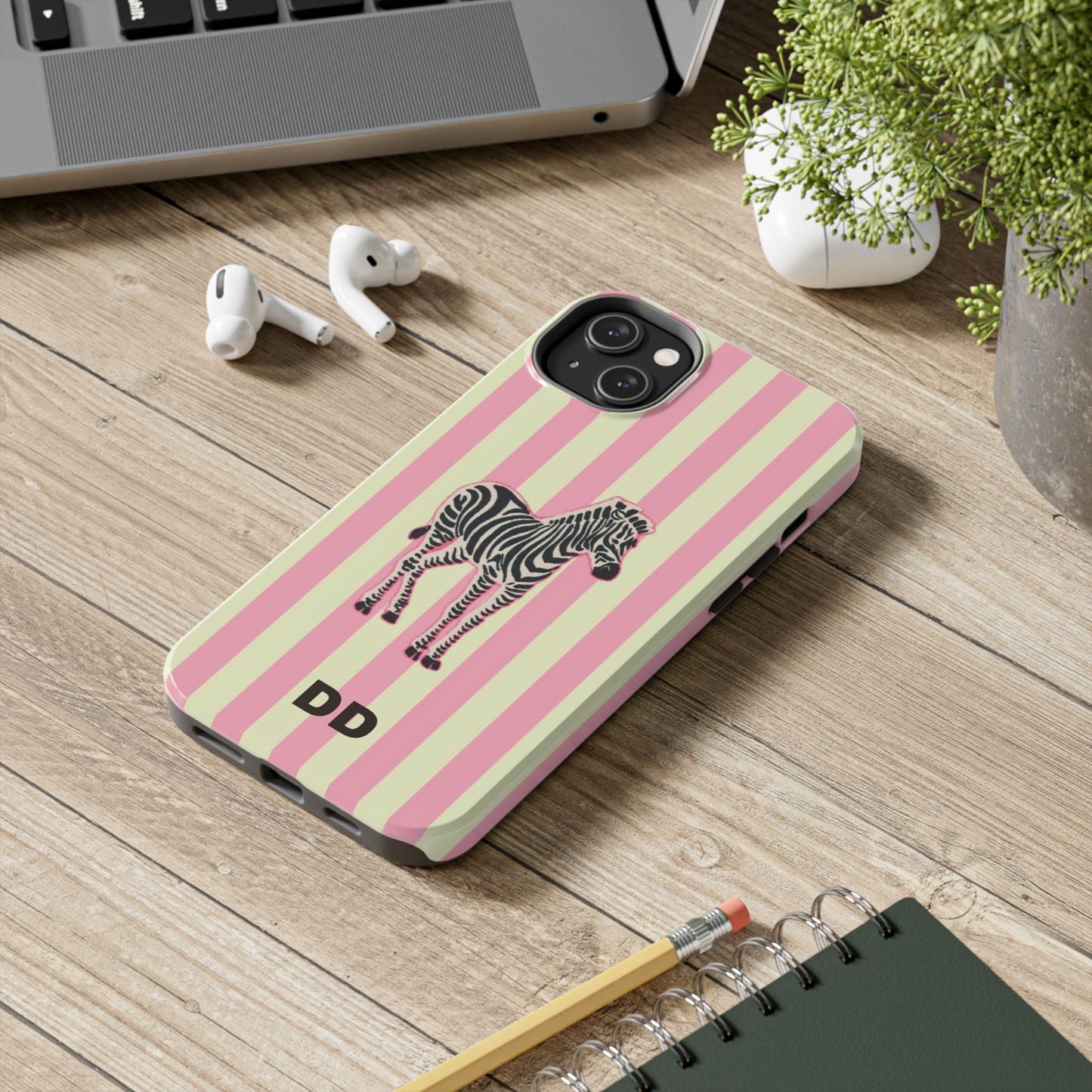 Zebra Phone Case in Pink & Crème Stripe