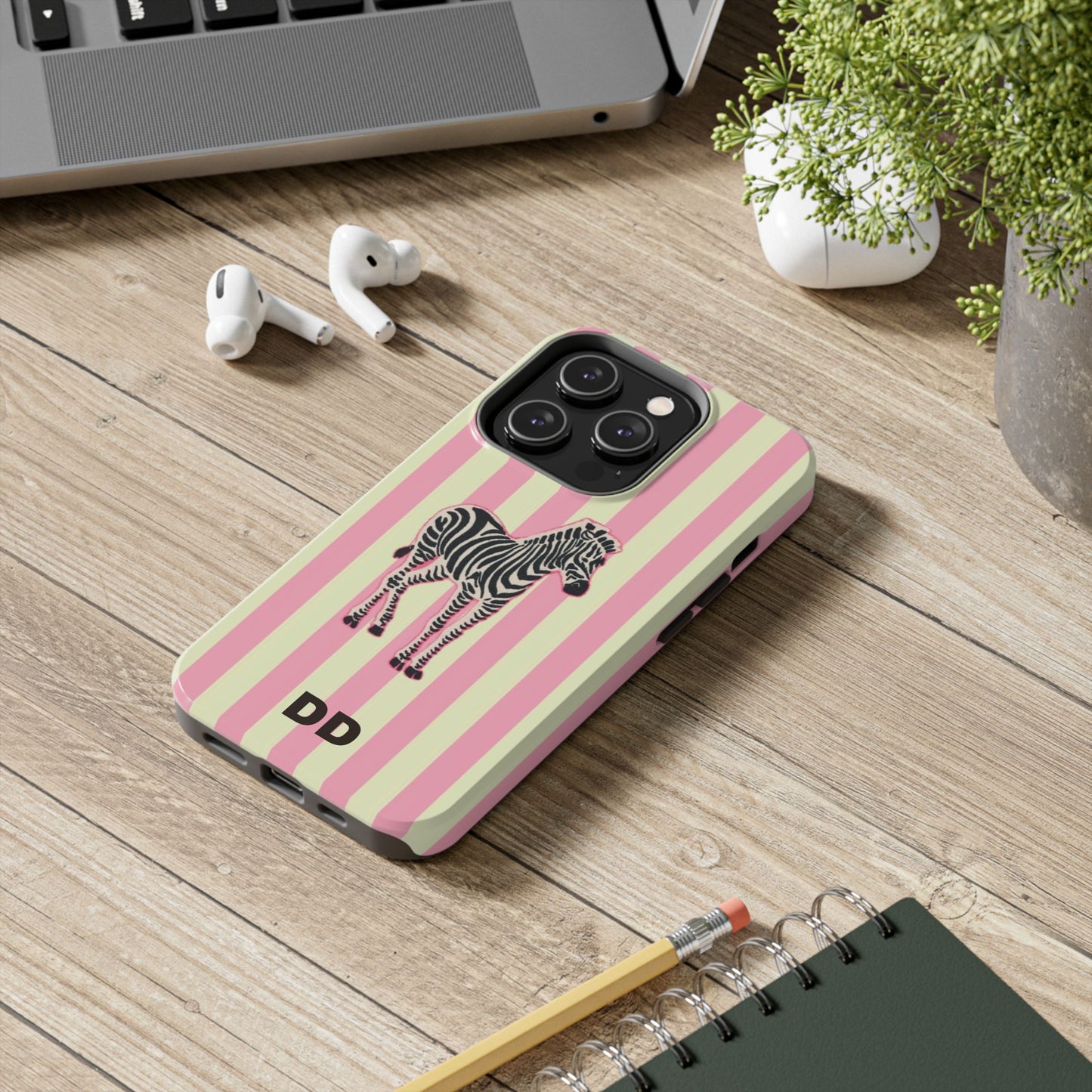 Zebra Phone Case in Pink & Crème Stripe