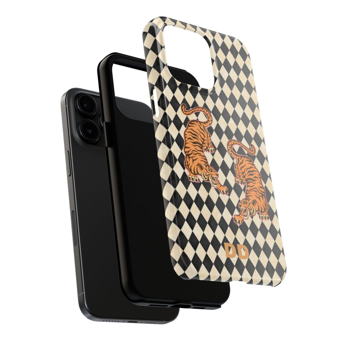 Tigress Phone Case in Black & White Diamonds