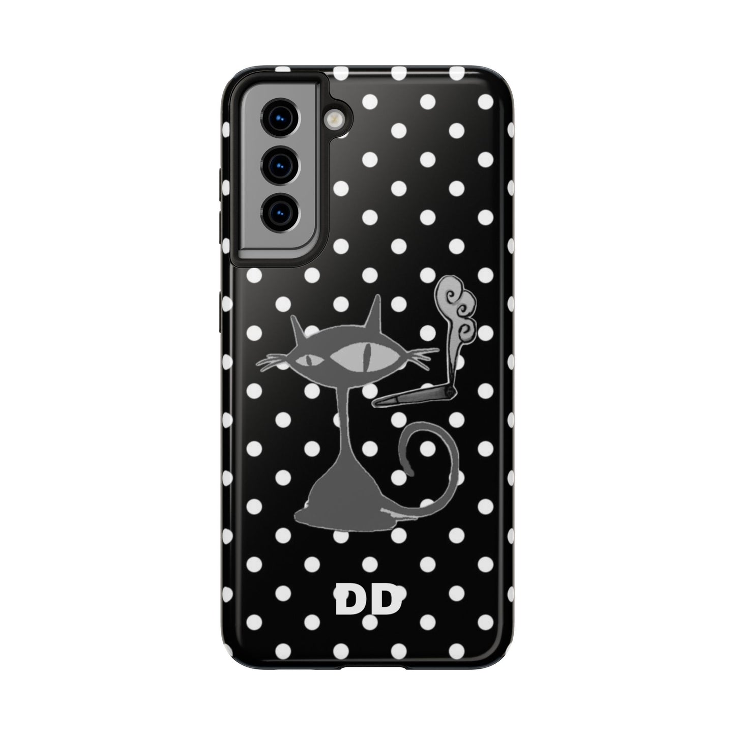 Le Cat Phone Case in Black & White Polka Dots