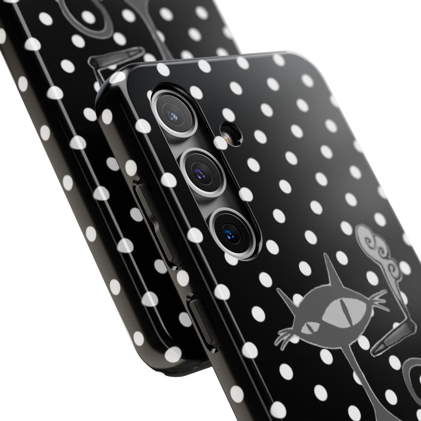 Le Cat Phone Case in Black & White Polka Dots