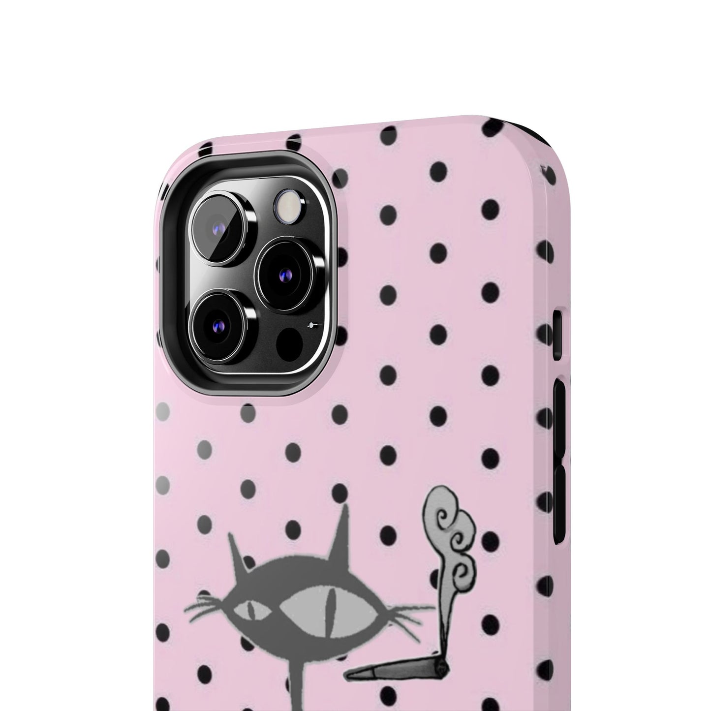 Le Cat Phone Case in Pink & Black Polka Dots