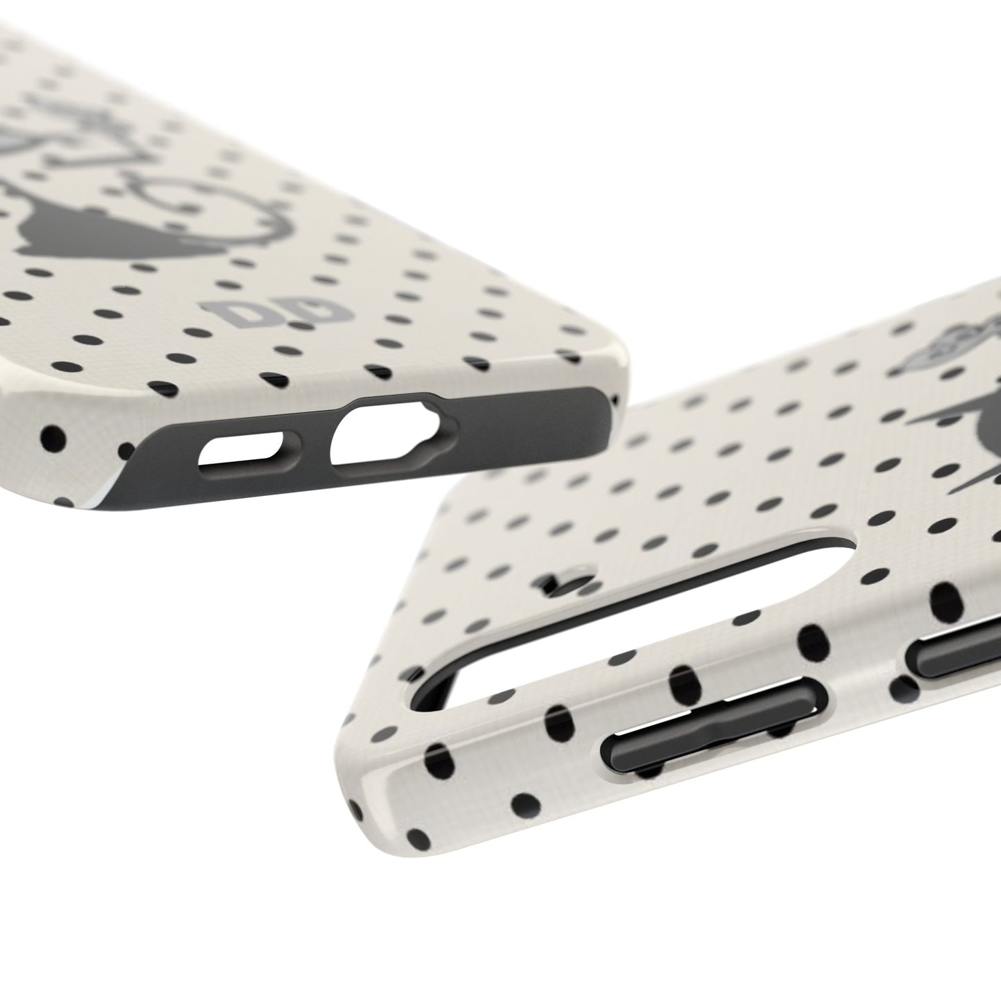 Le Cat Phone Case in Cream & Black Polka