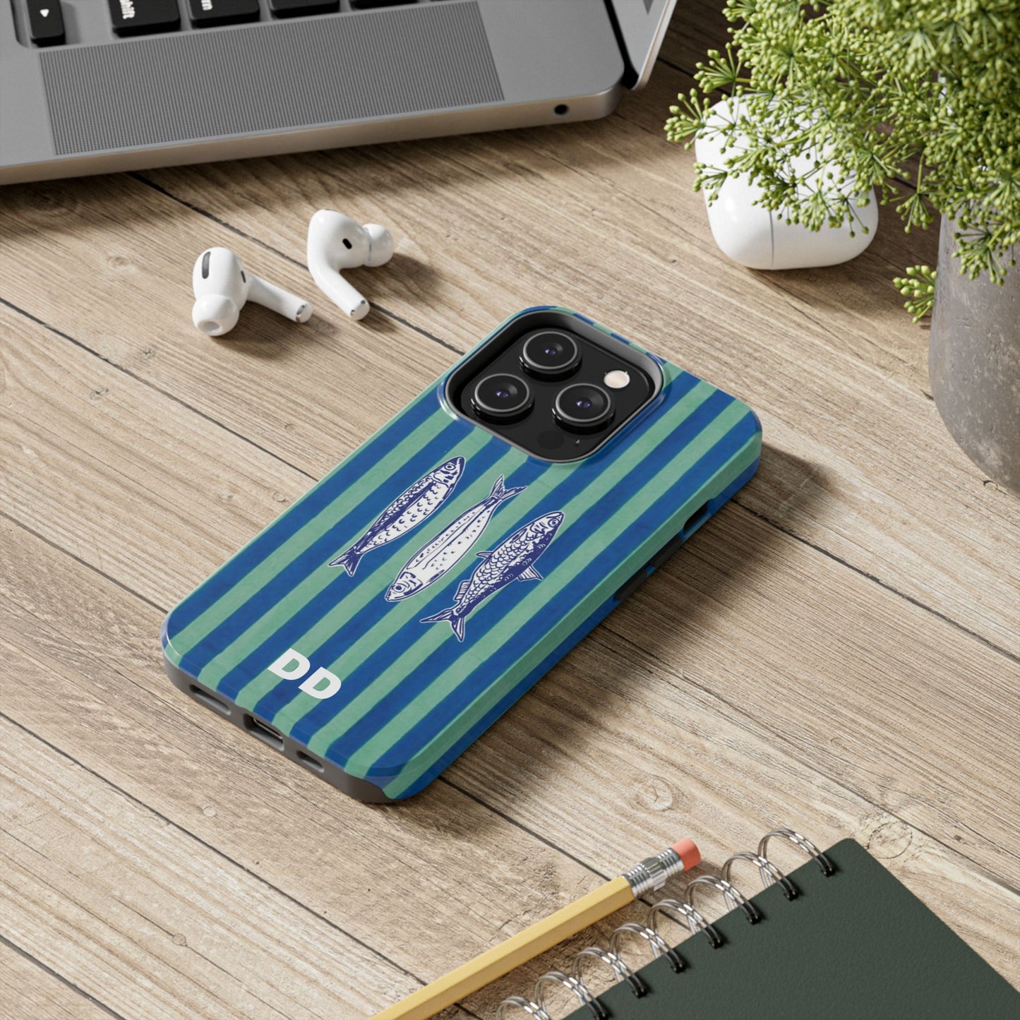 Sardine Phone Case in Turquoise & Blue Stripe