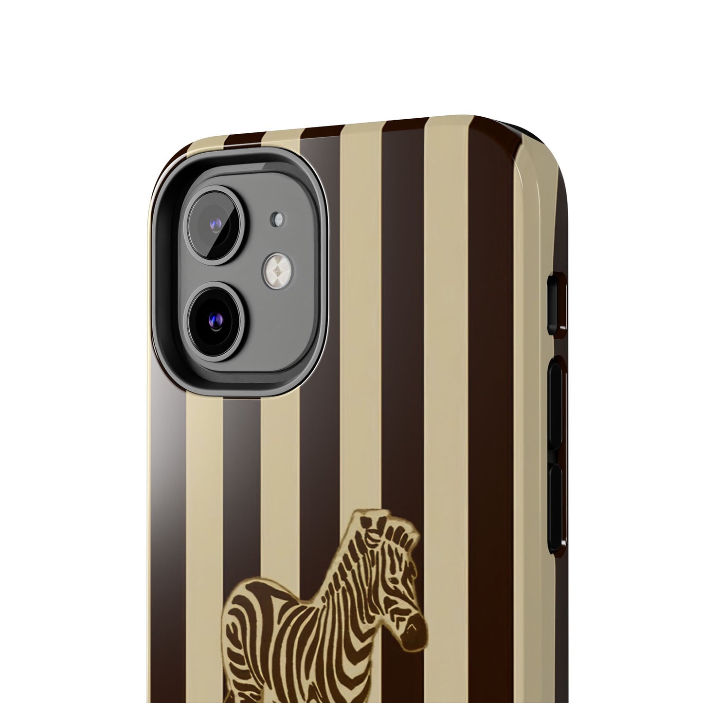 Zebra Phone Case in Chestnut & Crème Stripe