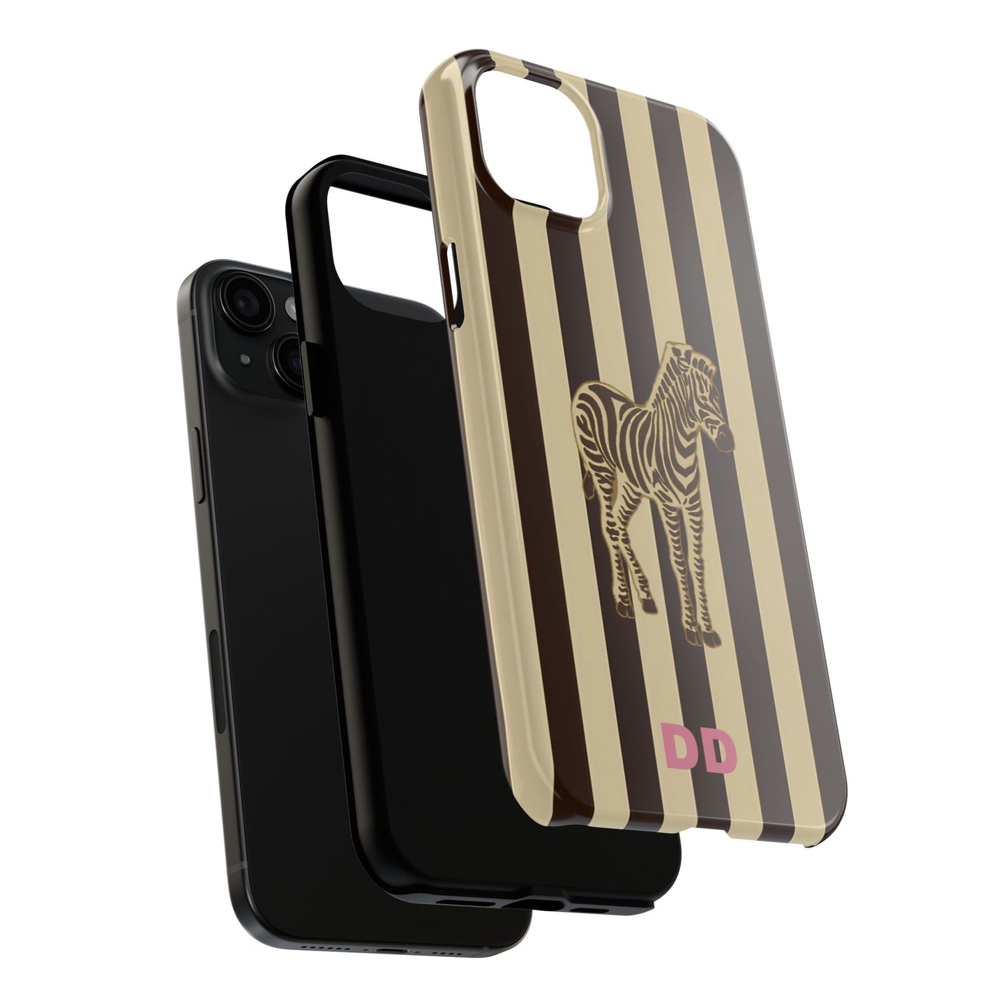 Zebra Phone Case in Charcoal & Crème Stripe