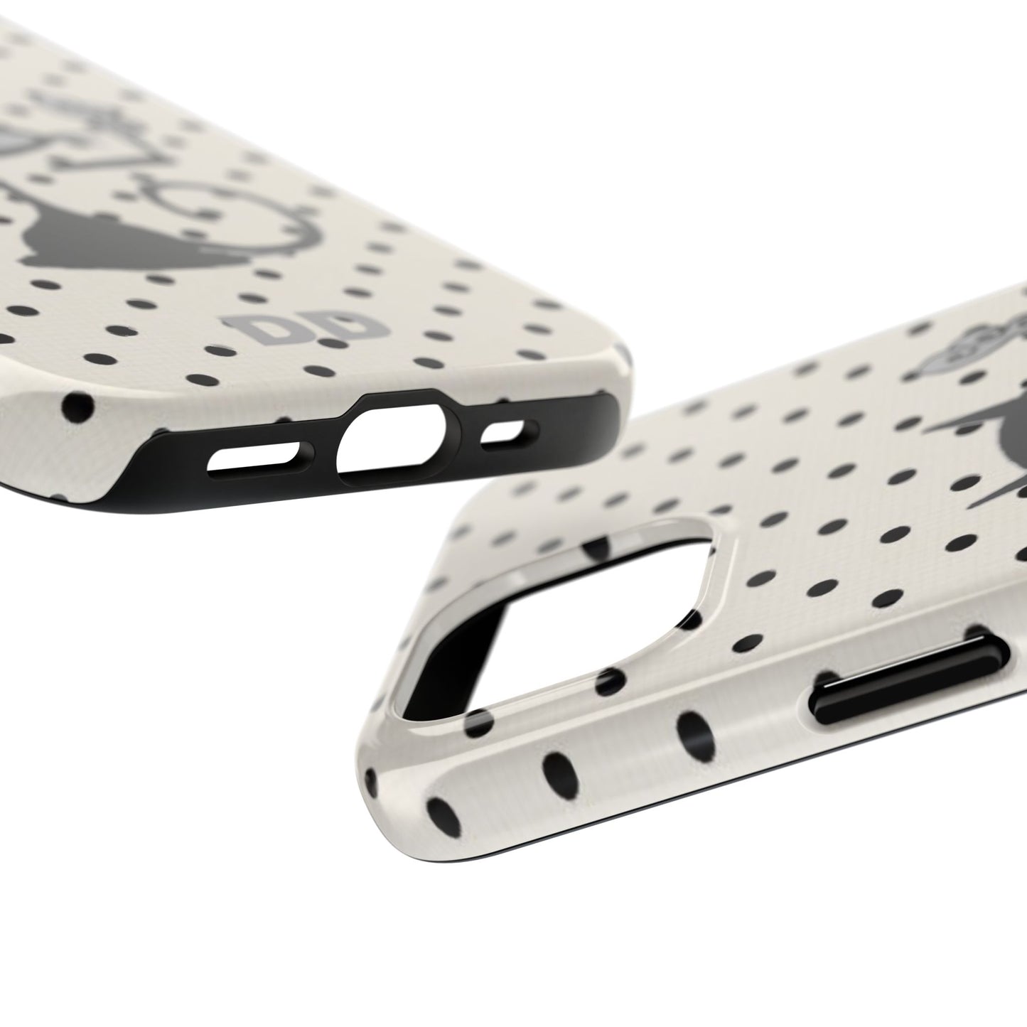 Le Cat Phone Case in Cream & Black Polka