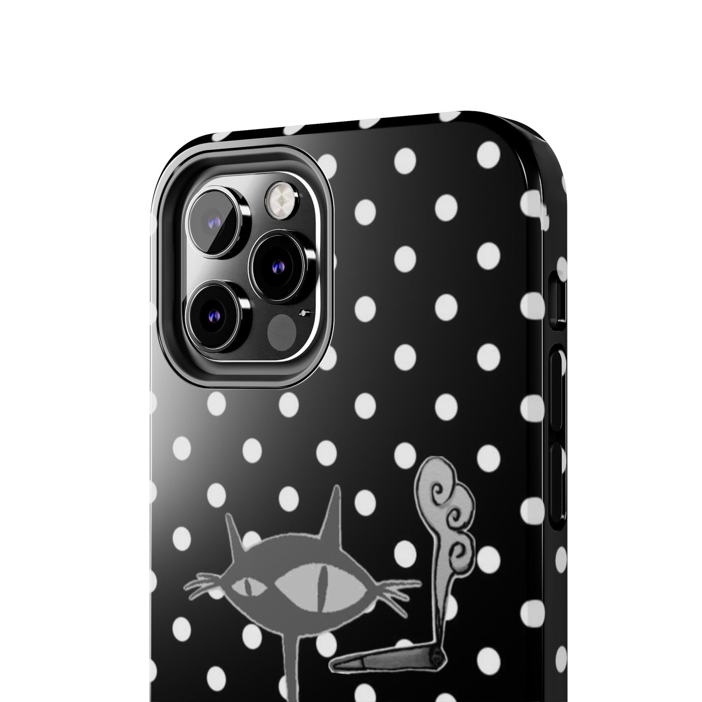 Le Cat Phone Case in Black & White Polka Dots