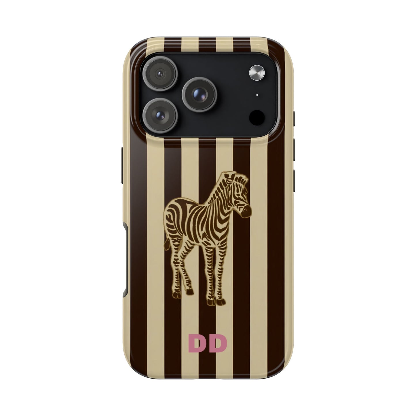 Zebra Phone Case in Chestnut & Crème Stripe