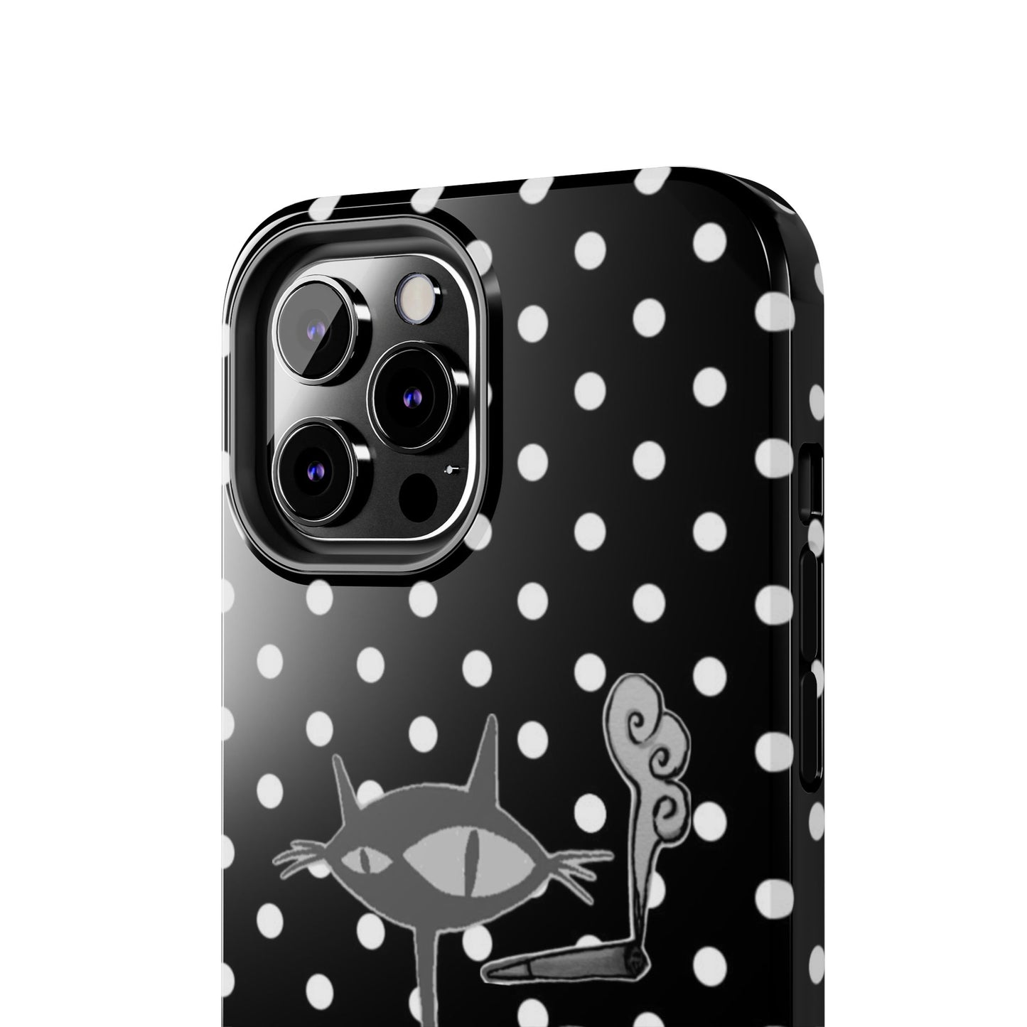 Le Cat Phone Case in Black & White Polka Dots