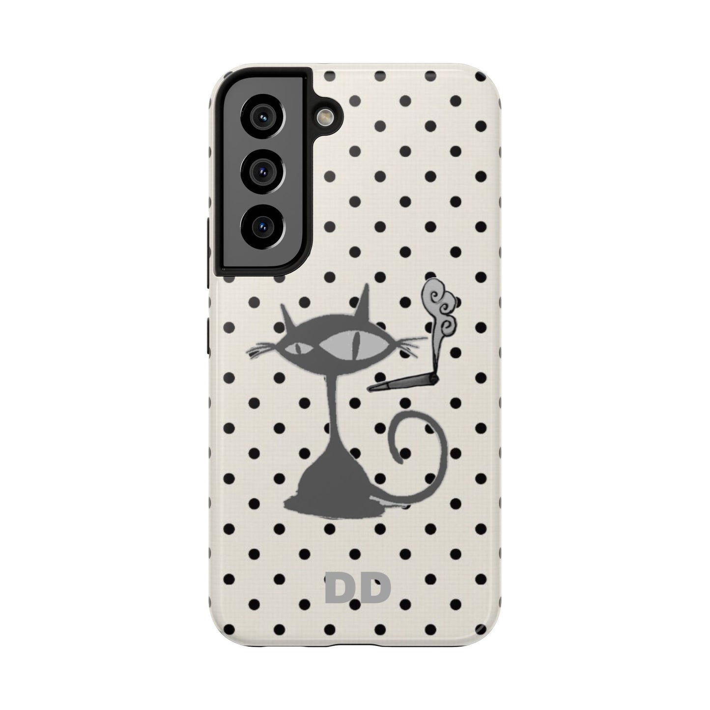 Le Cat Phone Case in Cream & Black Polka