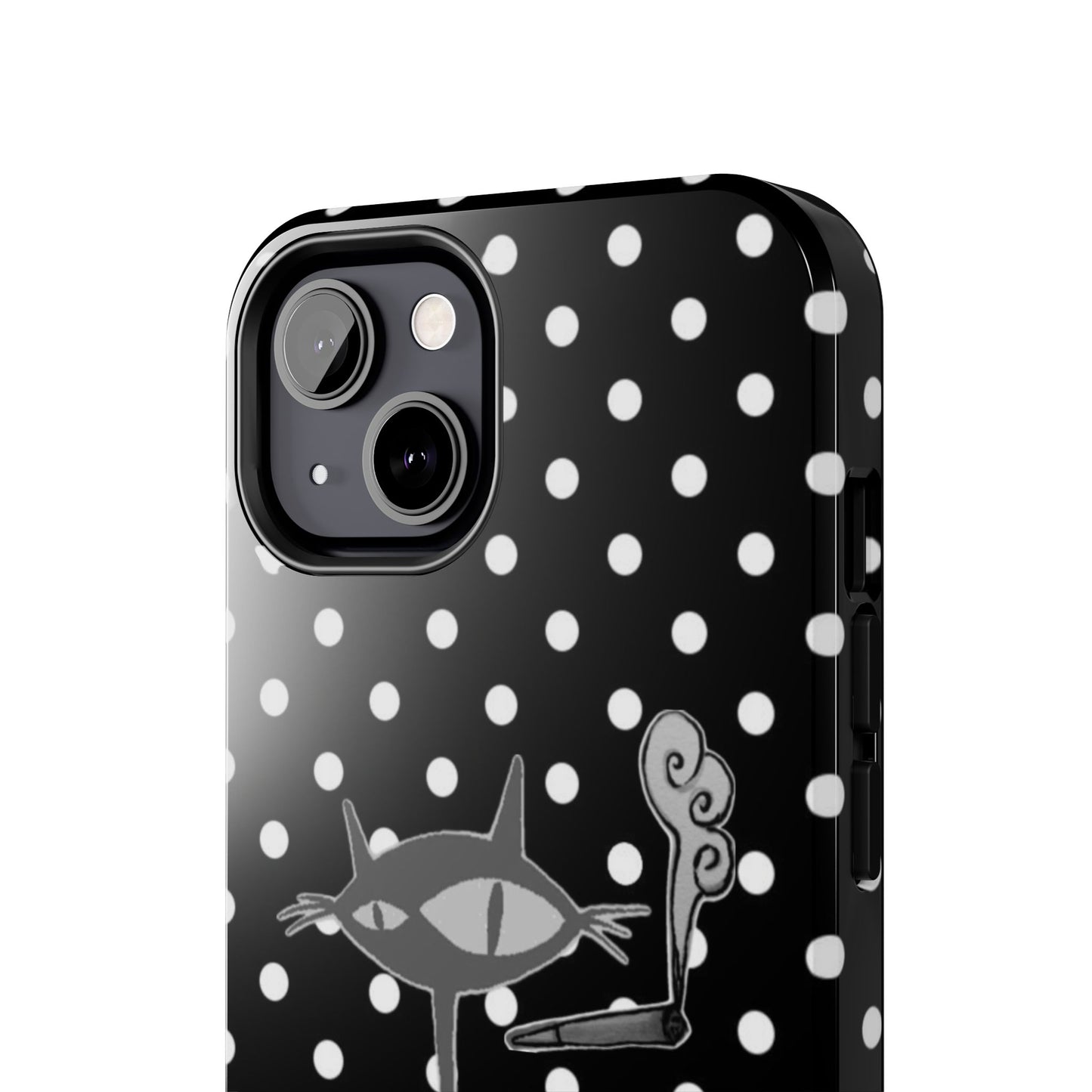 Le Cat Phone Case in Black & White Polka Dots