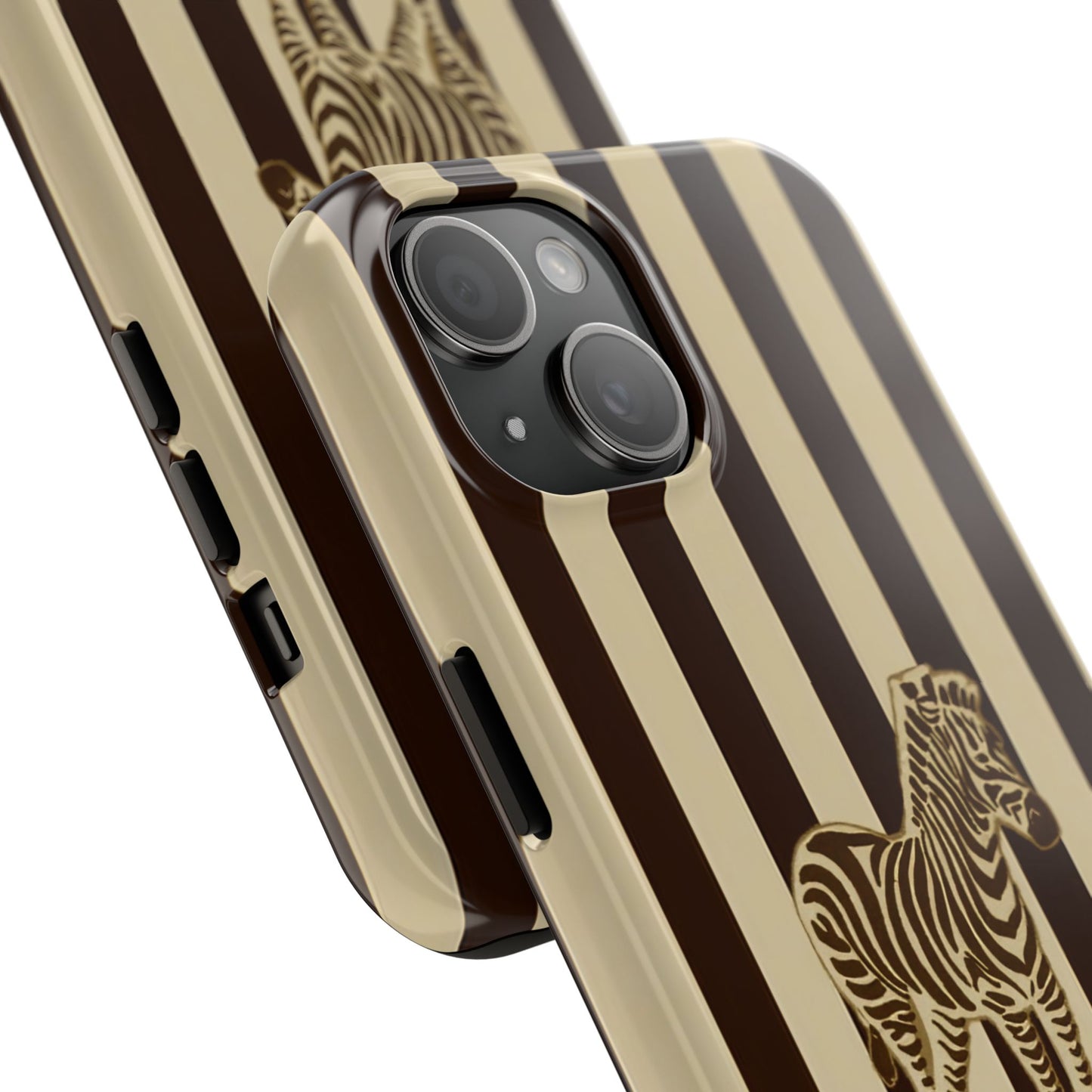 Zebra Phone Case in Chestnut & Crème Stripe