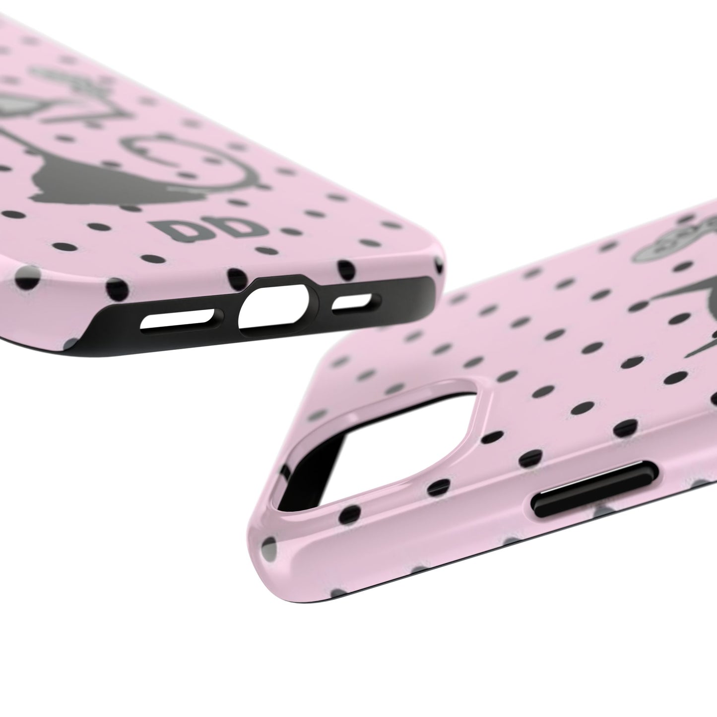 Le Cat Phone Case in Pink & Black Polka Dots