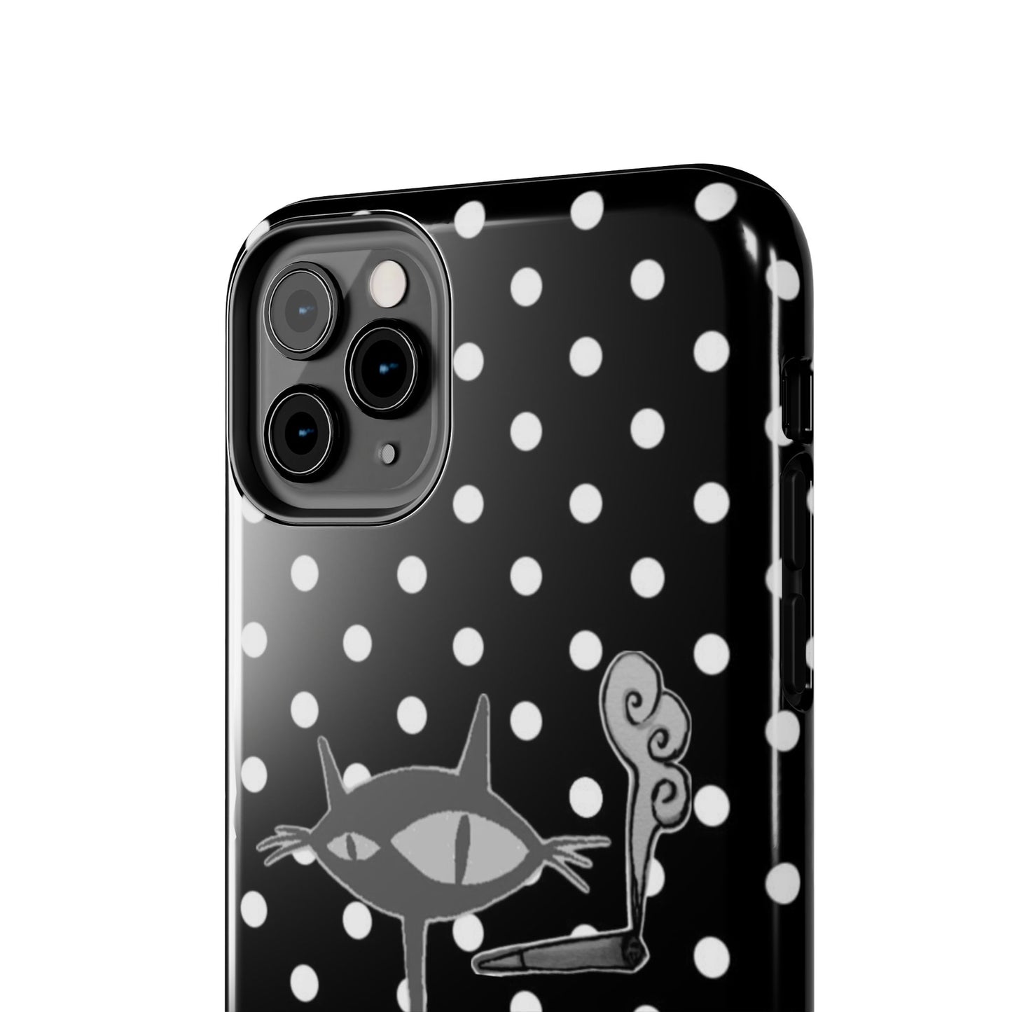Le Cat Phone Case in Black & White Polka Dots