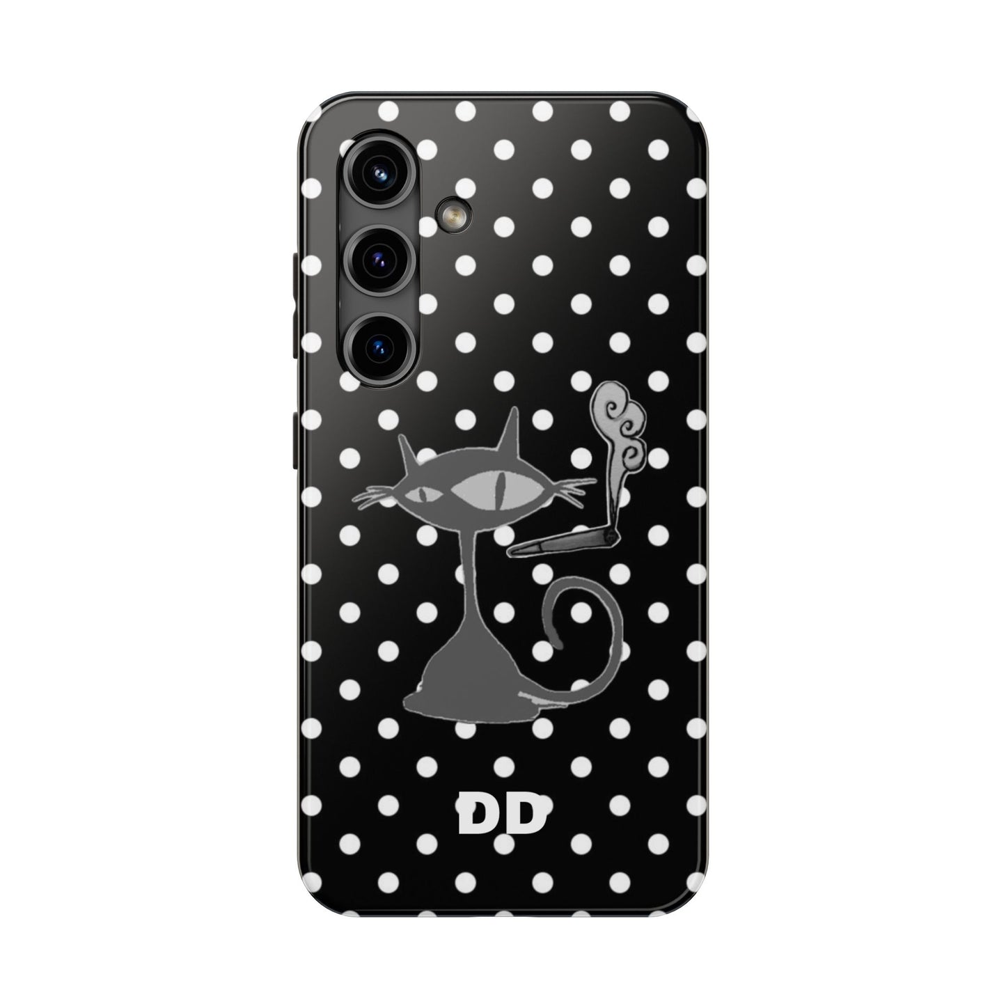 Le Cat Phone Case in Black & White Polka Dots