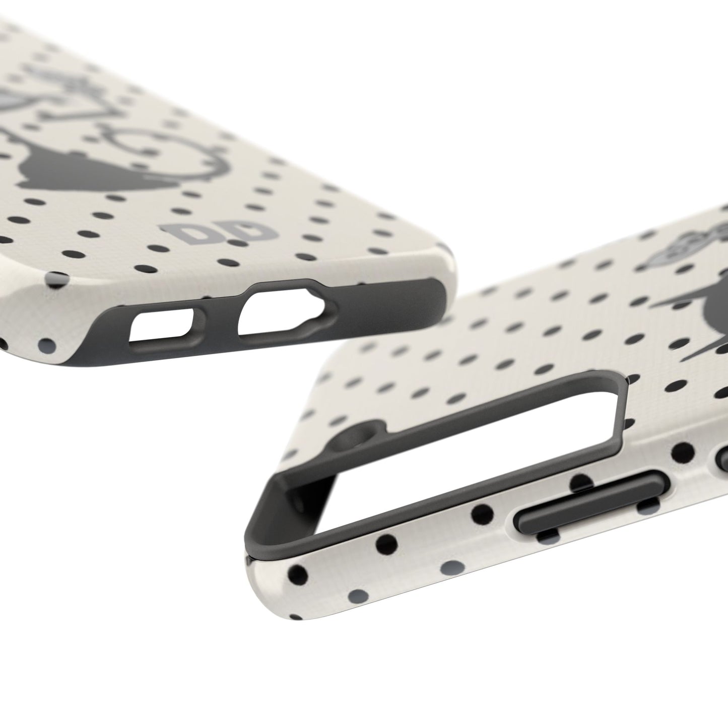 Le Cat Phone Case in Cream & Black Polka