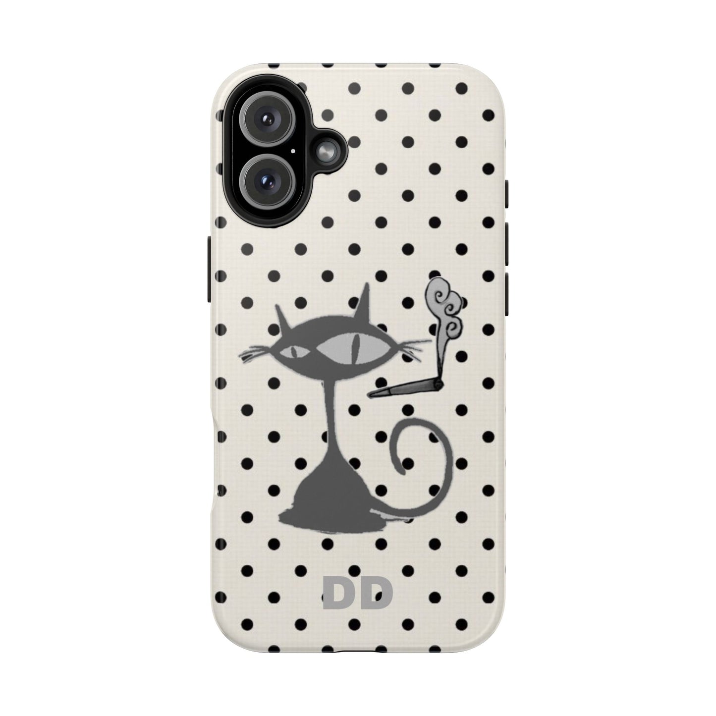 Le Cat Phone Case in Cream & Black Polka